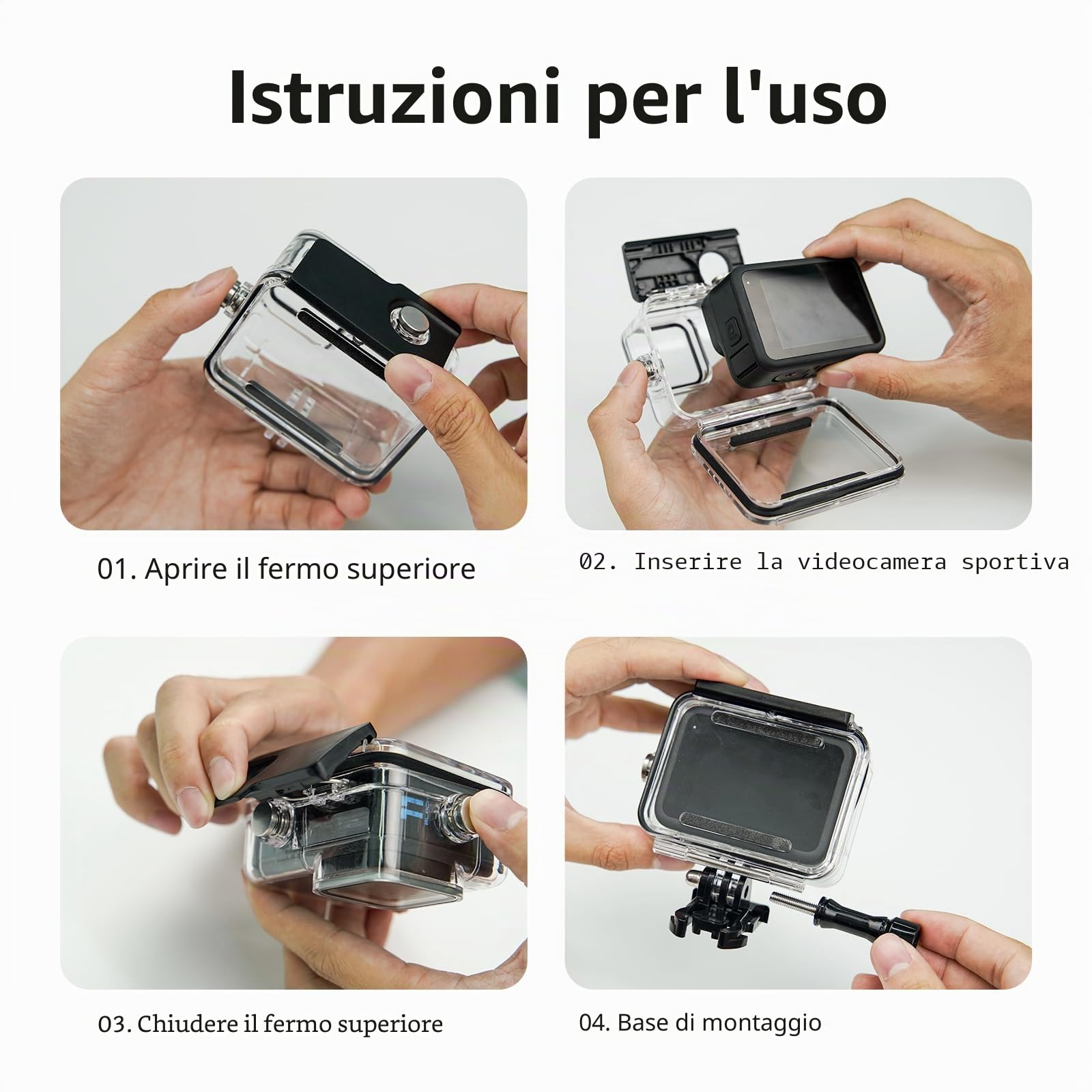 Adaptom 60M Custodia Impermeabile per GoPro Hero 12 Hero 11 Hero 10 Hero 9 Black, Custodia Protettiva Subacquea Impermeabile Include Supporti Tripode e Vite di Fissaggio, per GoPro Hero 11/10/9