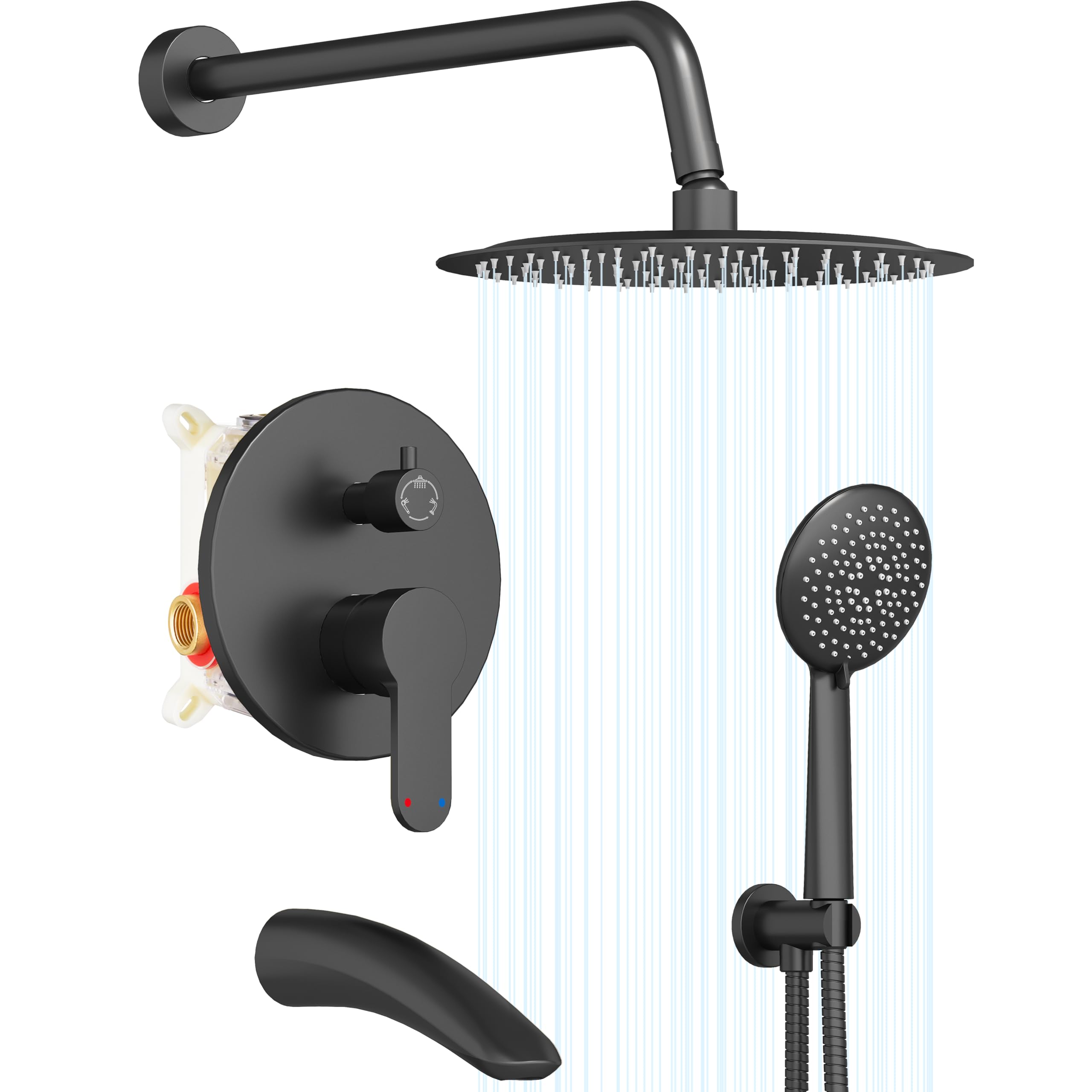 Gabrylly Shower System with Tub Spout, Black Bathtub Shower Faucet