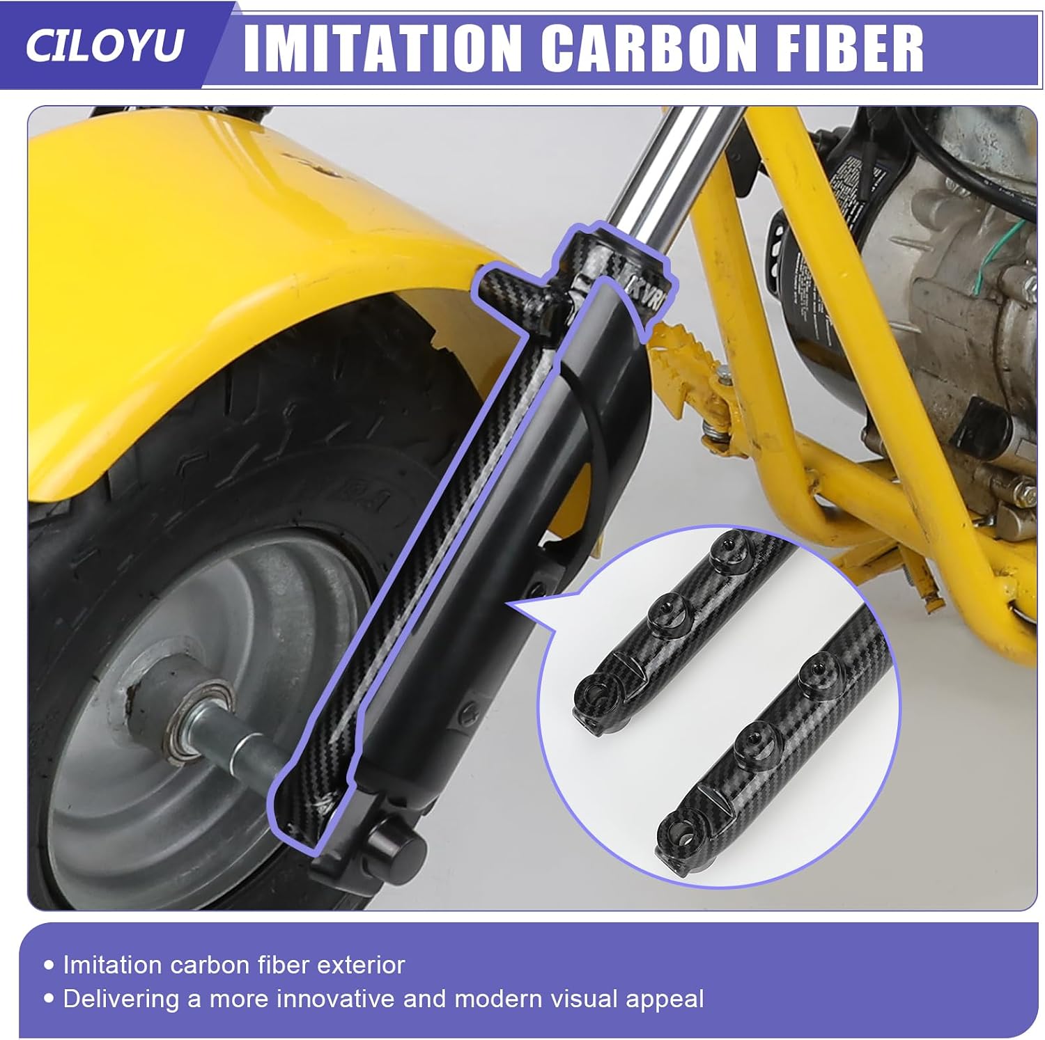 Mini Bike Front Forks Suspension Kit Imitation Carbon Fiber Replacement for Monster Mega Moto MMB80 MMB105 80cc 105cc Coleman CT100U Baja DB30 GMB100 Motovox MBX10 MBX11 Minibike Parts