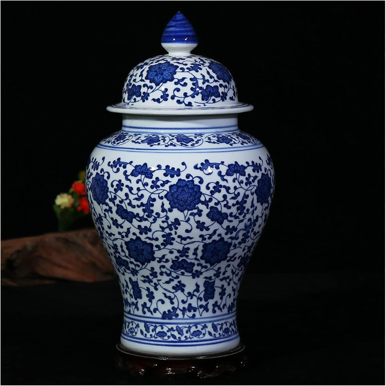 Vaso di Zenzero in Ceramica Antico in Stile Cinese, imponente, Decorazione per Ufficio, Vaso di Porcellana Blu e Bianca.B