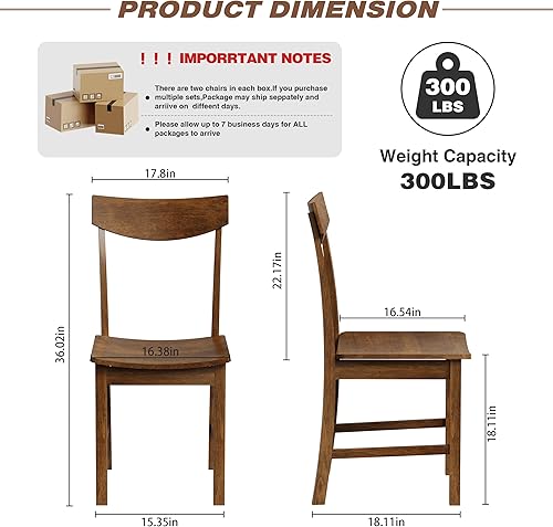 Miniatura 3 de Dining Chairs Set of 2, 100% Solid Wood Modern Dinner Chair with Curved Backrest, Sturdy Wooden Chairs for Kitchen, Living Room, Study