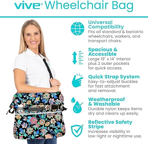 Miniatura 56 de Vive Bolsa XL para silla de ruedas, impermeable, resistente a los arañazos, doble costura, lavable a máquina, accesorio para adultos, personas