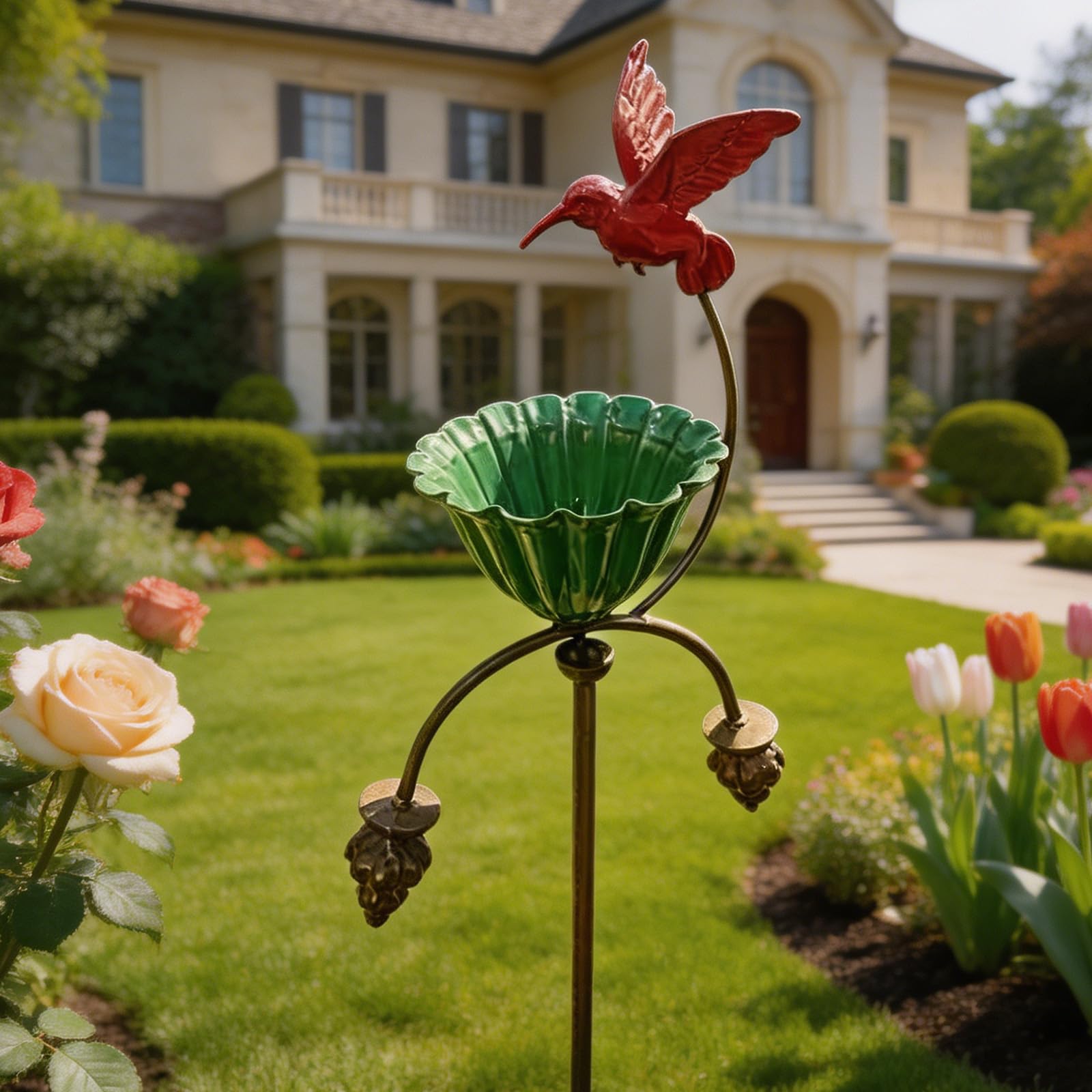 Vaschetta per uccelli Vassoio in ferro a forma colibrì Mangiatoia per uccelli Resistente in piedi Vaschetta per uccelli Decorazioni da giardino Paletti da giardino Stazione alimentazione