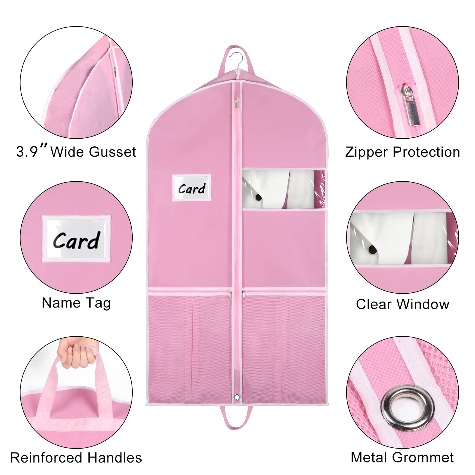 Zilink Borsa Porta Abiti Da Viaggio 109,2 Cm – Copriabiti Con Maniglie – 2 Grandi Tasche – Rosa – Per Cappotti, Giacche, Camicie E Abiti