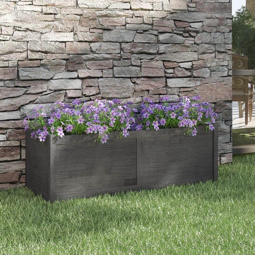 Grey Solid Pinewood Garden Planter, 59.1 in Outdoor Rectangular Raised Garden Bed for Flowers, Herbs, Patio, Terrace