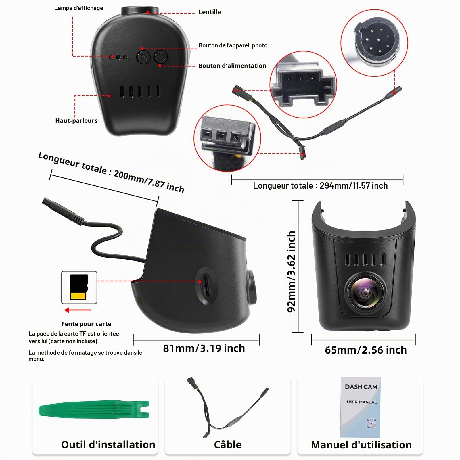 CAMECHO Dashcam 4K pour Audi A4 A3 A5 Q5 TT 2019-2026, Caméra Embarquée 2160P 30fps vidéo Wi-FI avec capteur G, Enregistrement en Boucle, Dashcam Voiture, Accessoires OEM Audi