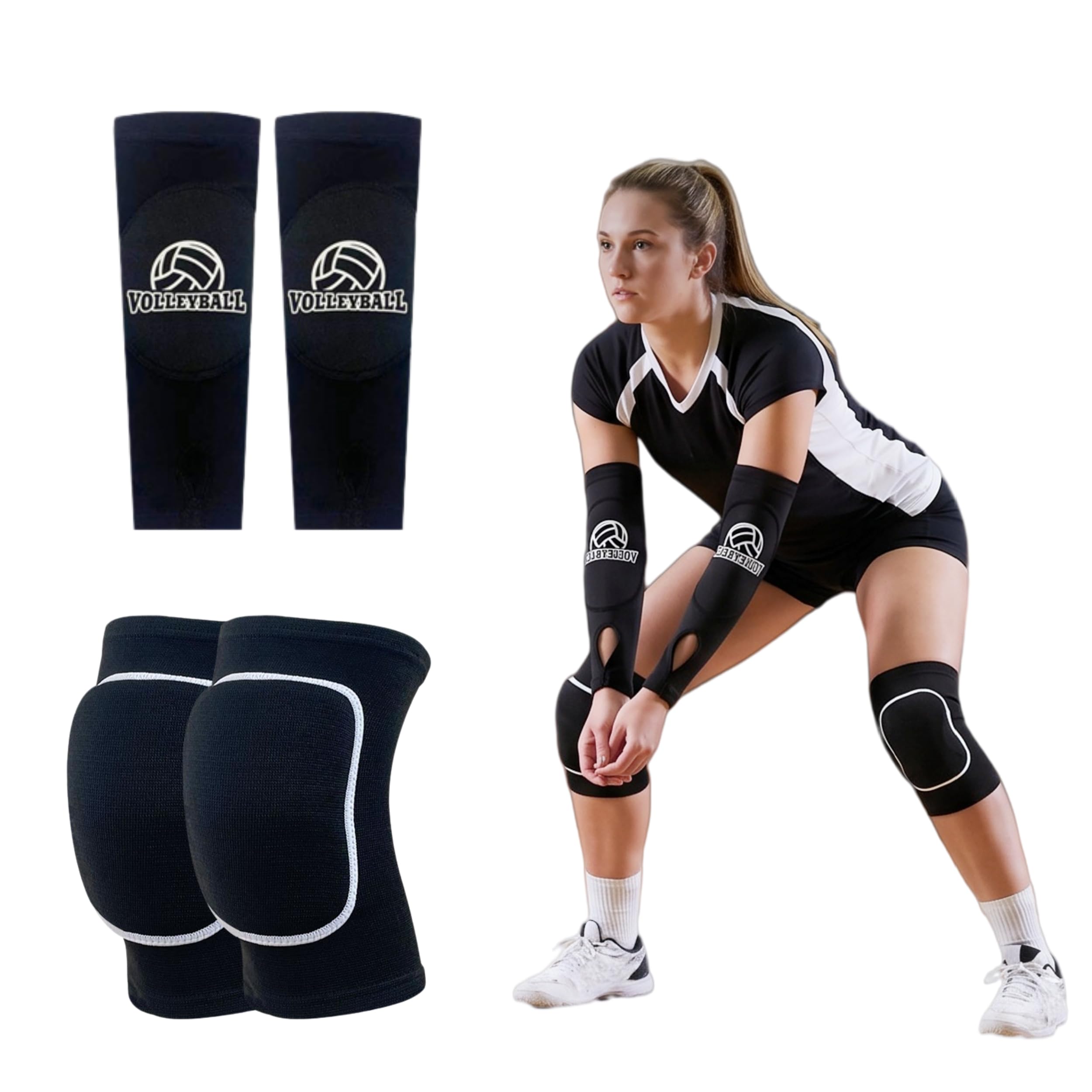 Arglfty Volleyball Knee Pads and Arm Sleeves Set, Man & Woman Non-Slip Protective Knee Pads For Work, Sports, Basketball, Biking, Dance, Yoga, Comfortable Cushioning For Kids，Youth And Adults (S)