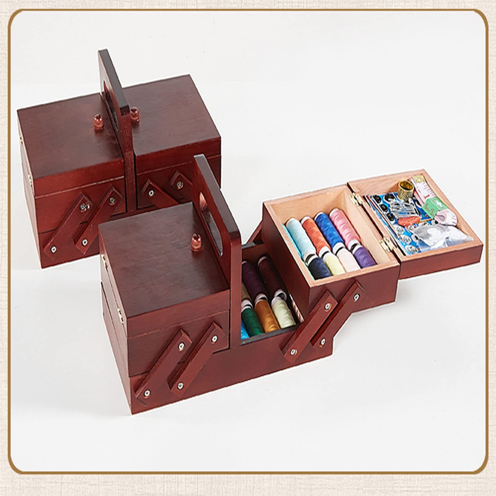 Pudełko Do Szycia, Rzemieślniczy Organizer Hobby Z 3 Szufladami Drewniany Kosz Do Szycia Na Zestawy Do Haftowania Materiały Do Pikowania Zestawy Do Haftu Krzyżykowego (24X13,5X15 Cm)