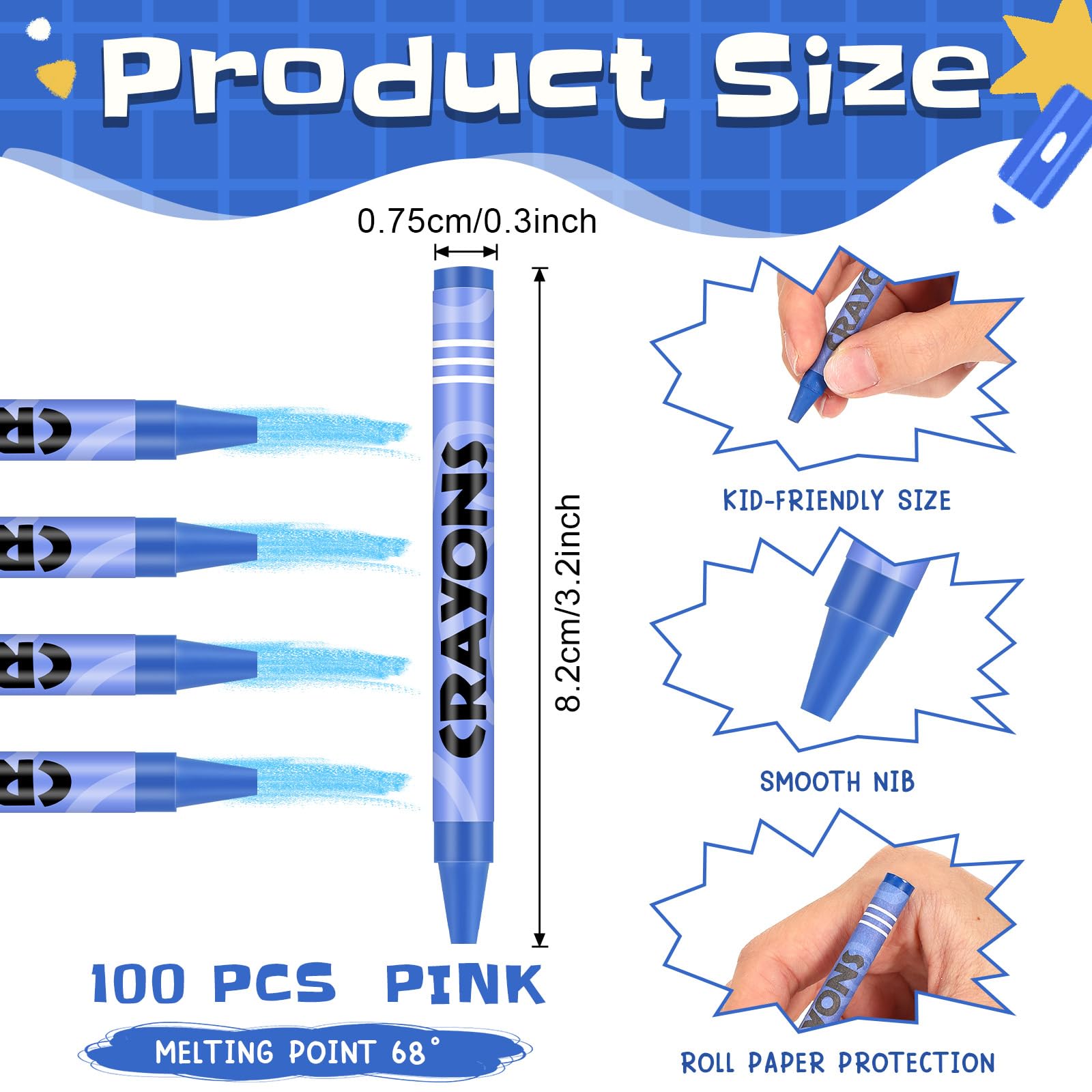 Bulk Blue Crayons - 100 Pack for Kids & Classrooms -2