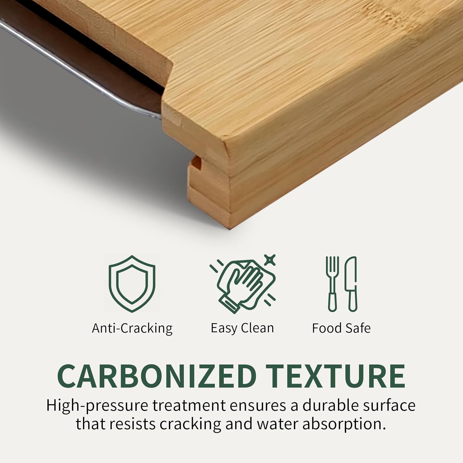 Large Bamboo Cutting Board with 2 Stainless Steel Trays, 15.75x11.42 Inch Kitchen Prep Board Set, Chopping Board with Containers for Meal Prep