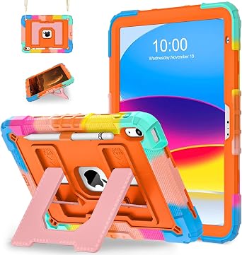 WESOROL Case for iPad A16 11th Generation 11 Inch 2025 iPad 10th Generation 10.9 Inch 2022,i Pad A16 Case Military Grade Shockproof Cases with Pencil Holder Shoulder Strap,Colorful Orange