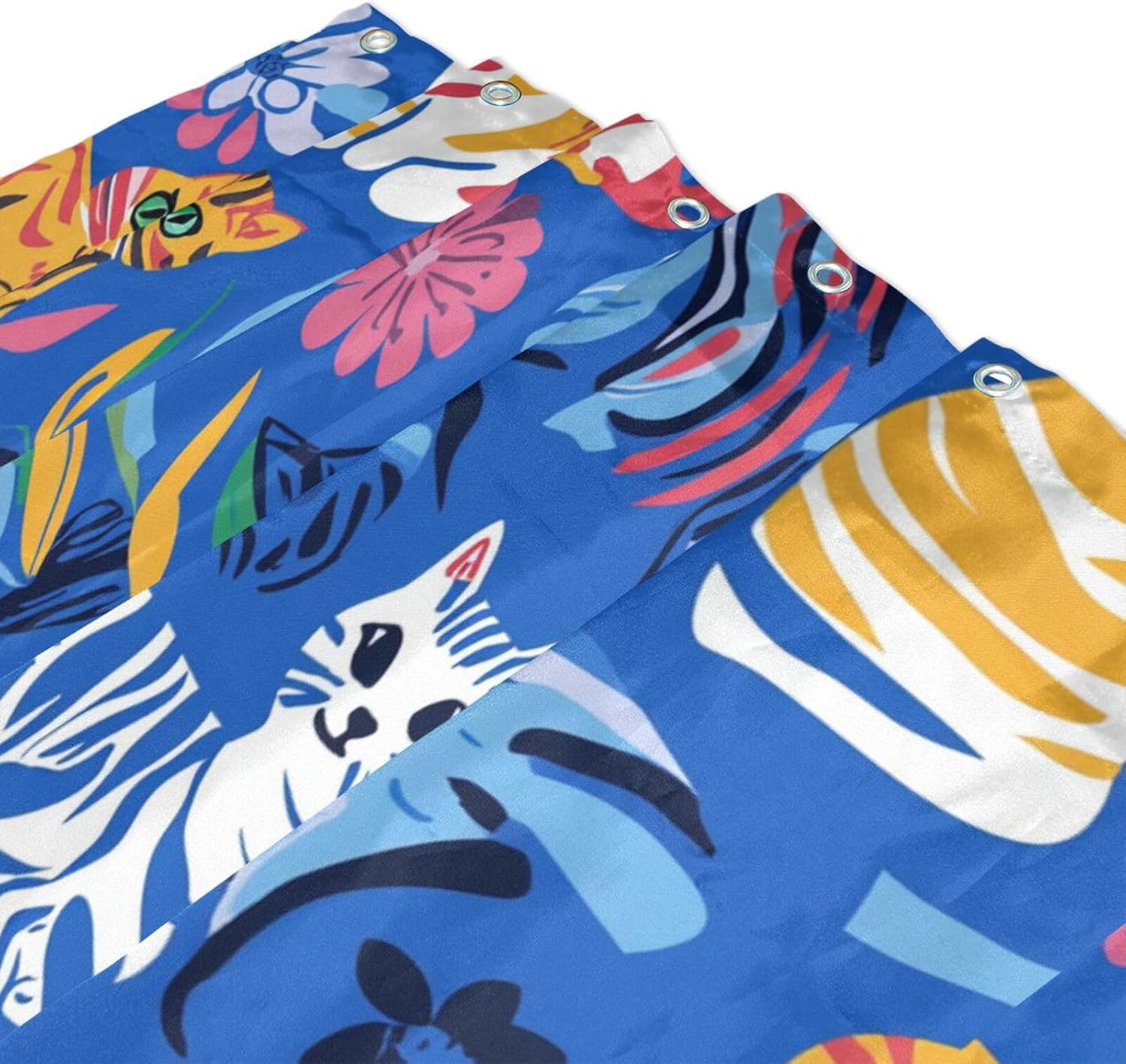 72x72 Inch Cloth Water Proof Printed Shower Curtain with Curtain Fabric Washable Luxury Shower Liner for Bathroom Accessories Chic American Cats Royal Blue