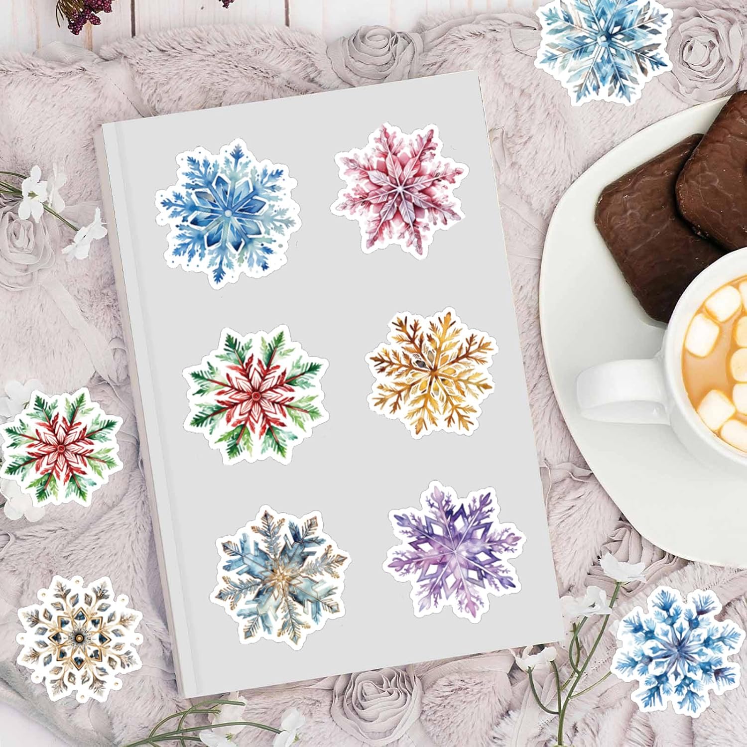 50PCS Snowflake Stickers, Snowflake Christmas Stickers for Crafts, Water Bottle,Laptop, Scrapbook, Cute Winter Snow Decoratives for Kids,Teens,Adults - Image 4