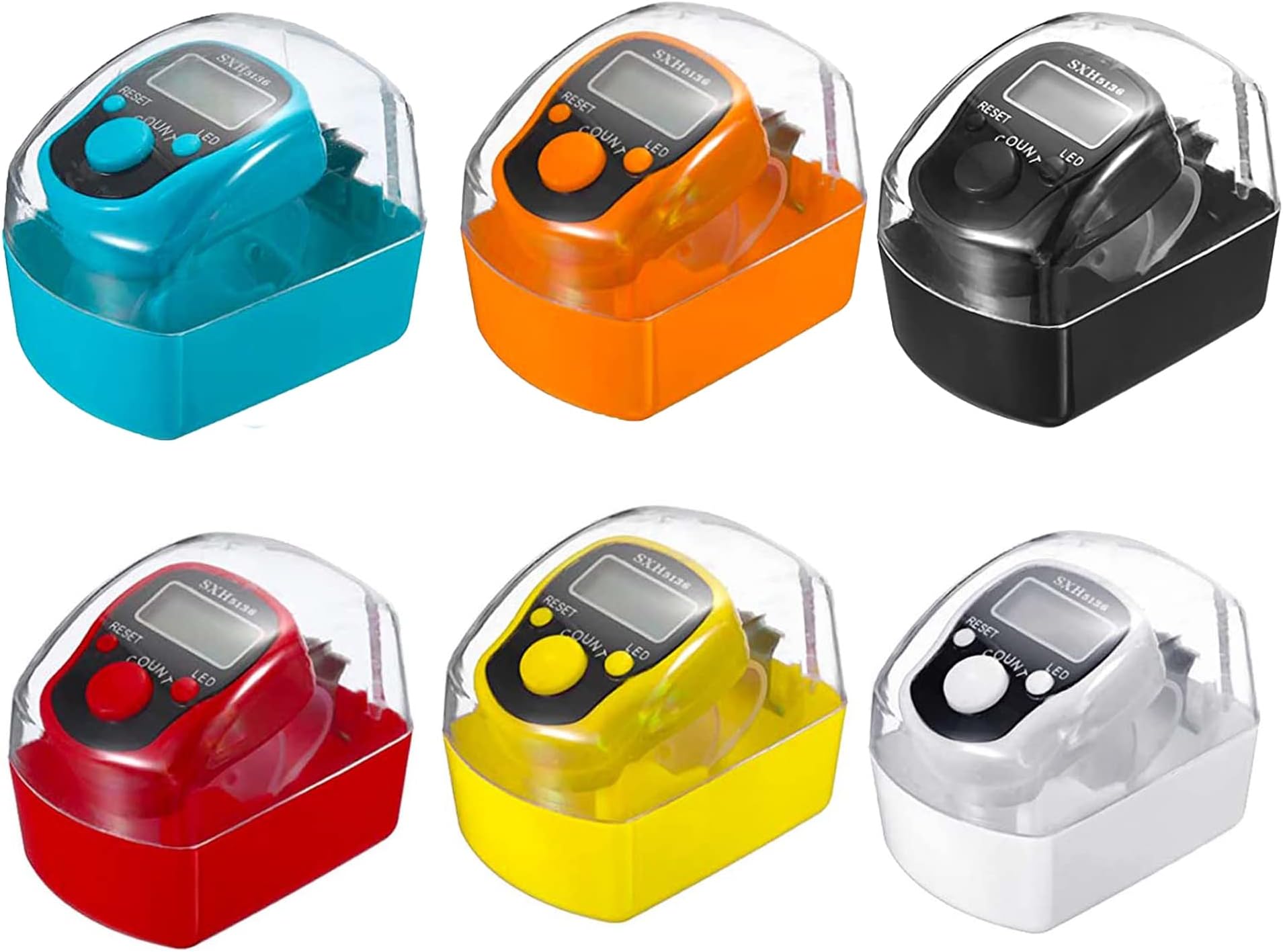 6-Pack Digital Tally Finger Counter with Led, Colorful Tasbeeh Tasbih 5-Digits Counter Clickers with Led Light, Carry Ring, Individual Hard Case for Muslims Pray Knitting Track Golf Lap