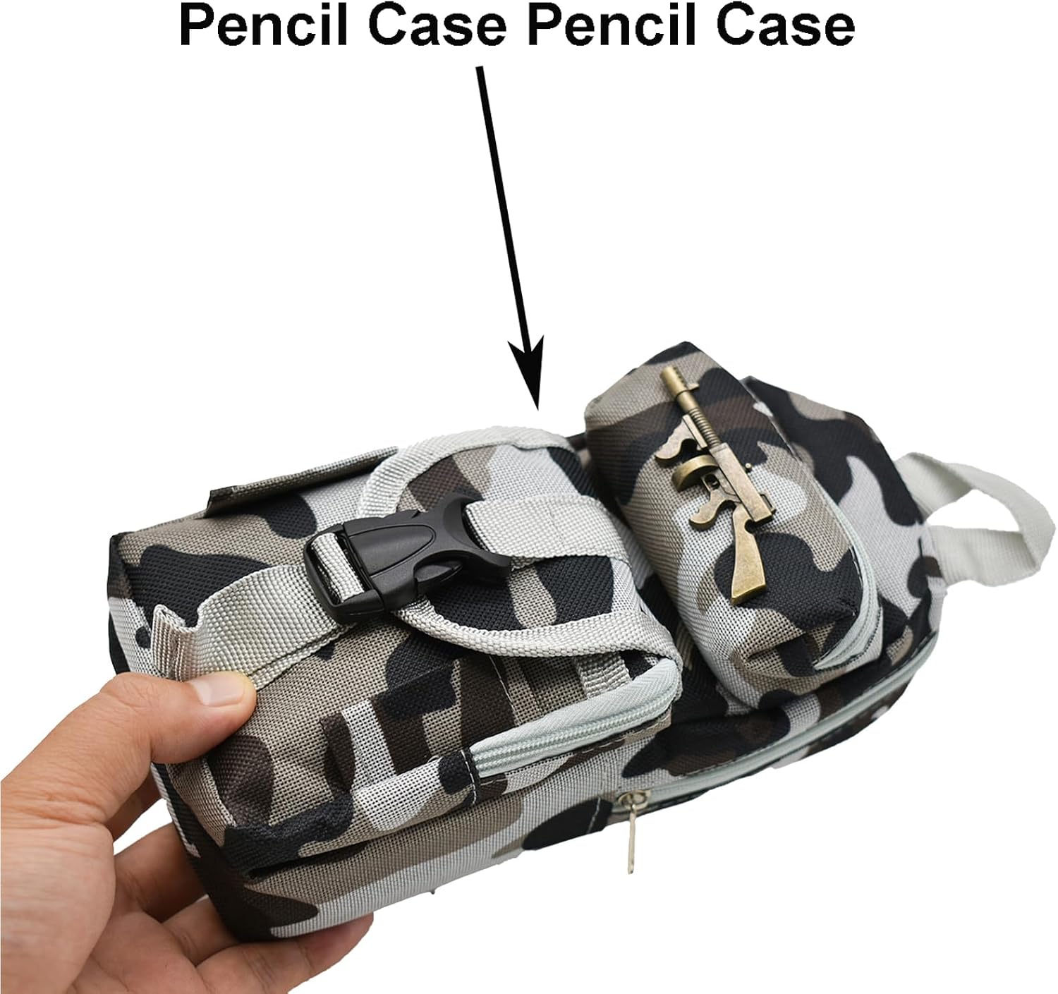 Maydahui Camo Pencil Case Guns Shape Large Capacity Pen Pouch Holder 3 Compartments Pencil Bag Stationery Box Storage Organizer Large Pattern Gray image 4