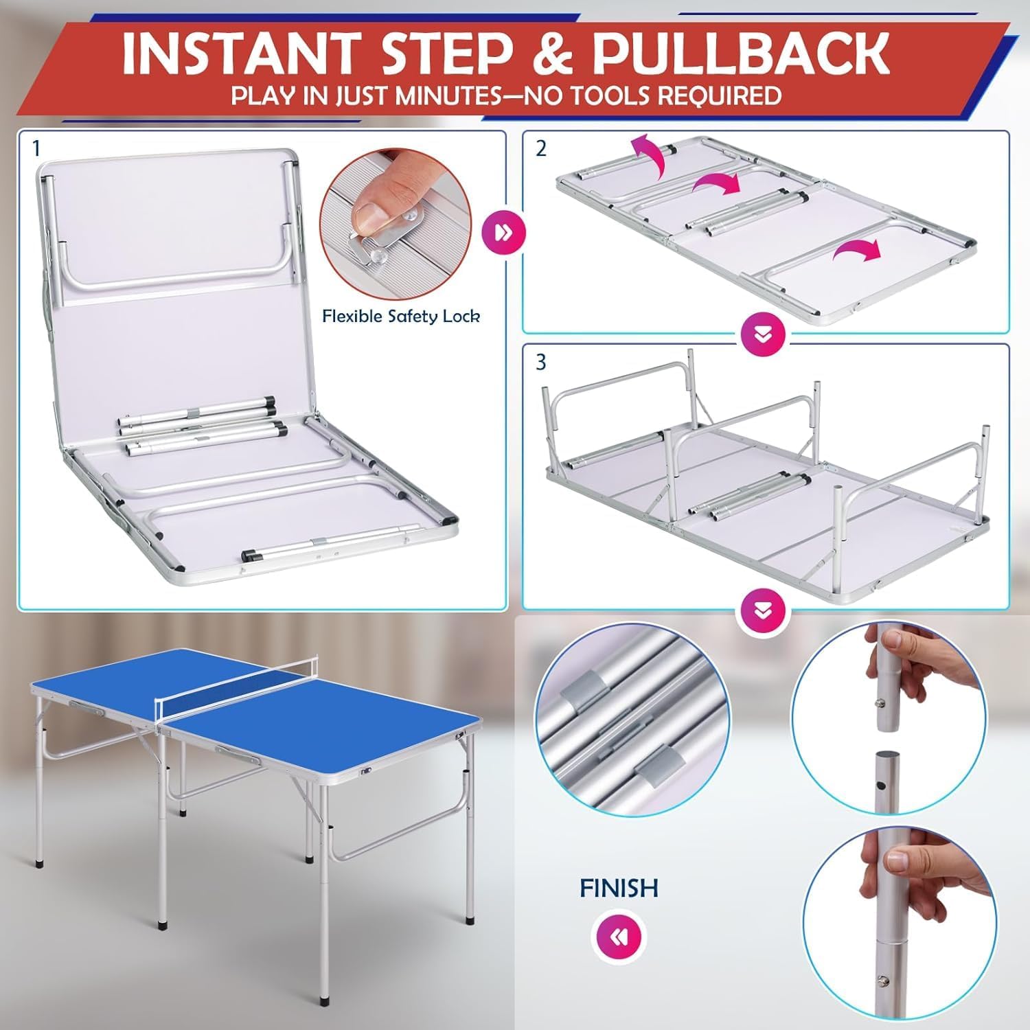 Tavolo Pieghevole, Tavolo Portatile per Il Tempo Libero, Tavolo da Ping Pong con Rete, Tavolo da Ping Pong con 2 Palline E 2 Racchette, per Uso Interno Ed Esterno