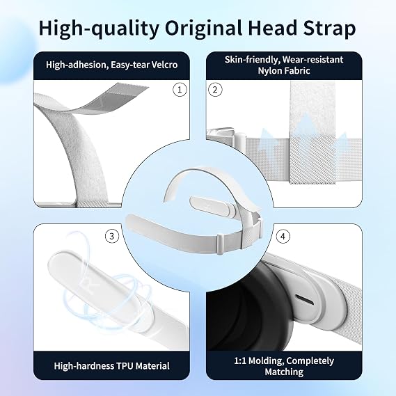 Replacement Head Strap for Quest 2 VR Headset Accessories Lightweight Adjustable Headband with Thumb Grip Caps Breathable Washable Cloth Strap for Enhanced Comfort and Long Play