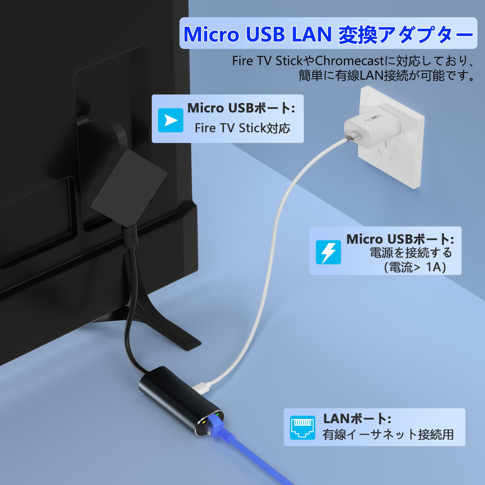 Amazon.co.jp: Micro USB LAN変換アダプター Fire TV Stick対応