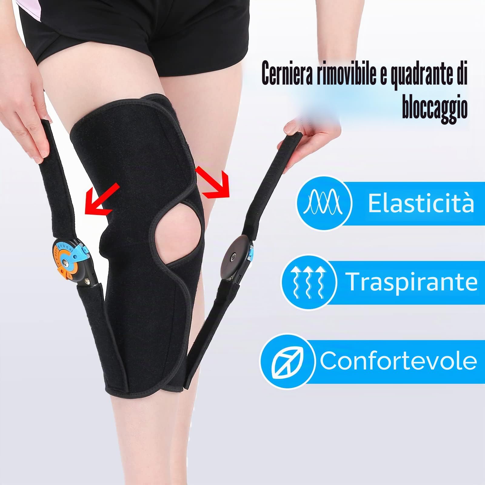 Tutore per ginocchio corto regolabile, stabilizzazione ROM, immobilizzatore post-operatorio per ginocchio regolabile, con stabilizzatori laterali per le gambe, per lacerazioni del menisco, uomini e