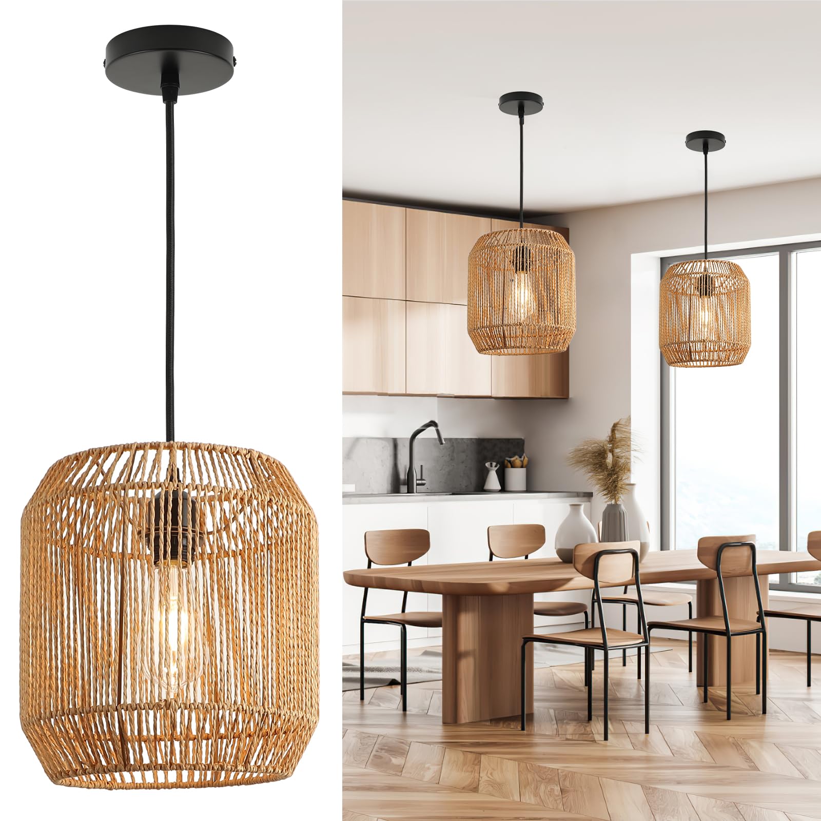 OSALADI Paralume In Rattan Intrecciato - Design Retrò In Corda Di Carta Per Lampadario, Caldo E Naturale