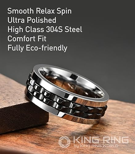 Miniatura 3 de King Ring Anillo giratorio de engranajes de 0.315 pulgadas  Anillo antiestrés pesado ultra pulido, anillo de acero inoxidable, anillos giratorios