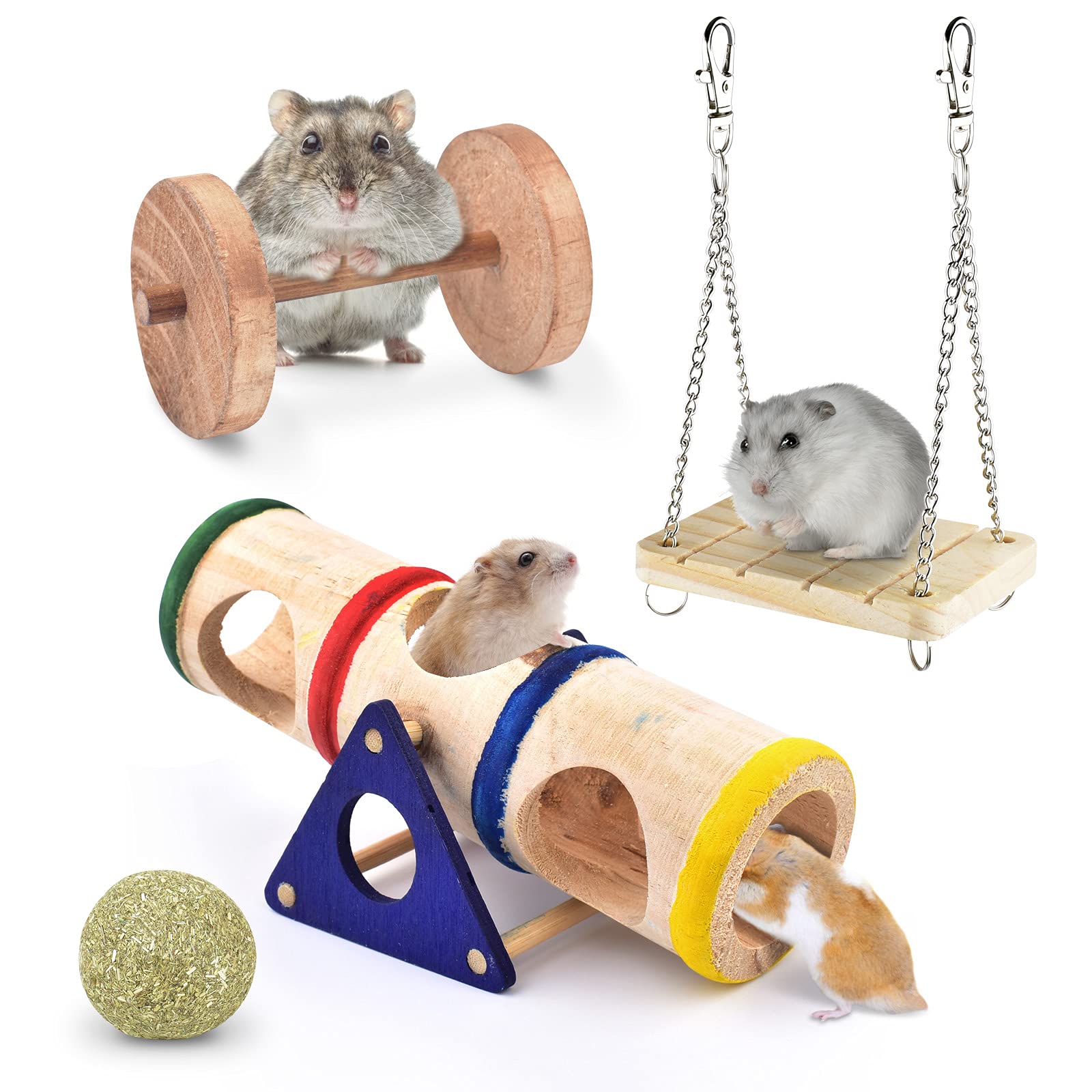 ERKOON Dwarf Hamster Hideout House Natural Wooden Gerbil Toys Molar ... - Hamster Bell Protector Hideout