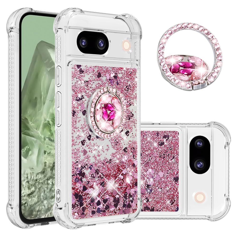 Wuhaizher for Google Pixel 9 Case/Google Pixel 9 Pro Case with Ring Kickstand Glitter Bling Sparkle Quicksand Flowing Liquid Clear TPU Gel Silicone ShockProof Phone Case - Image 2