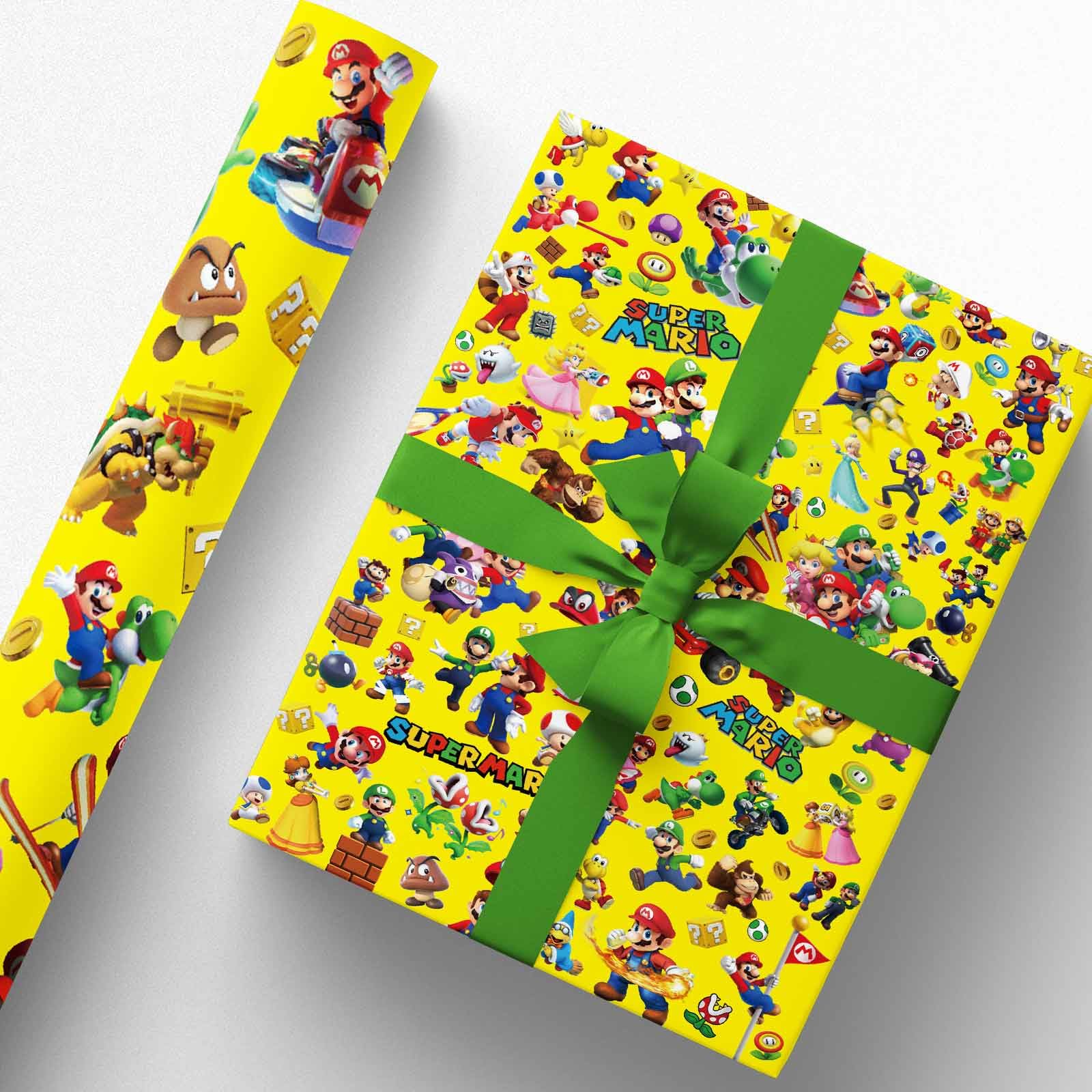 MAJEQZGY Lot 2 Rouleaux Papier Cadeau Mario 43 Cm X 3 M - Thème Anniversaire Enfant Rétro