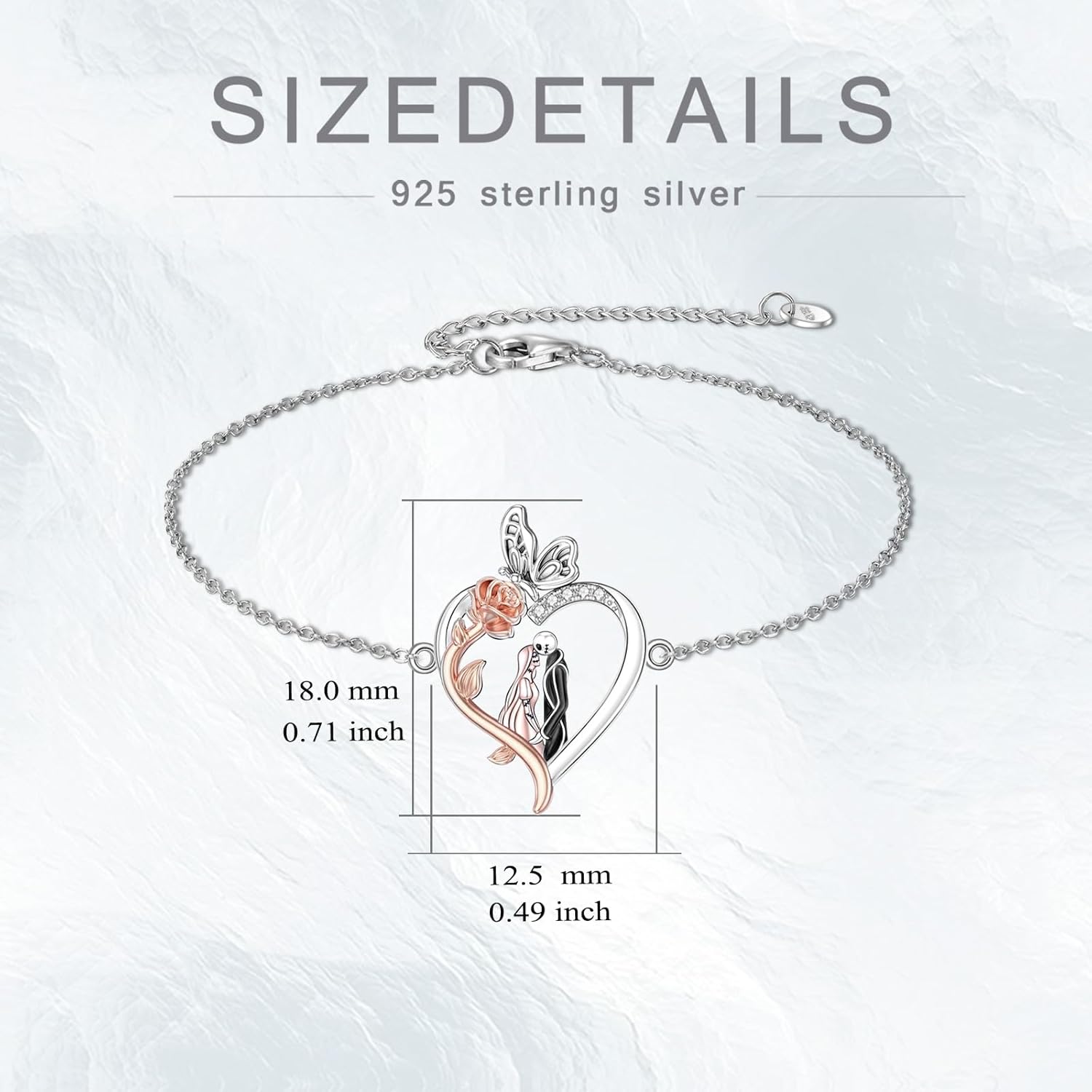 LILALO Nightmare Bracelet Sterling Silver Jack and Sally Bracelet Skull Jewelry