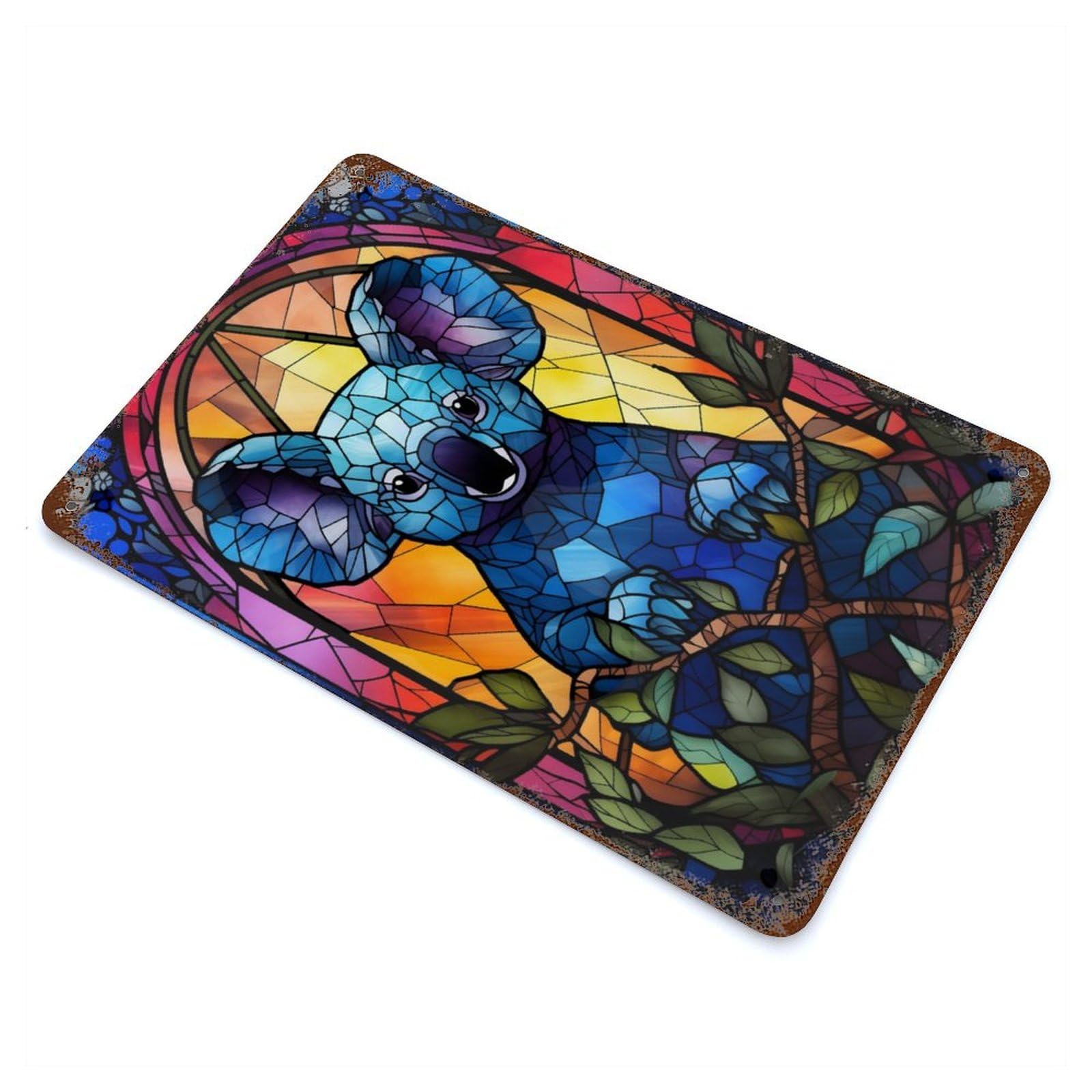 Koala Bear Stained Glass Rusty Metal Tin Sign 11.8"x7.9", Ideal for Farmhouse, Kitchen And Entryway Decor