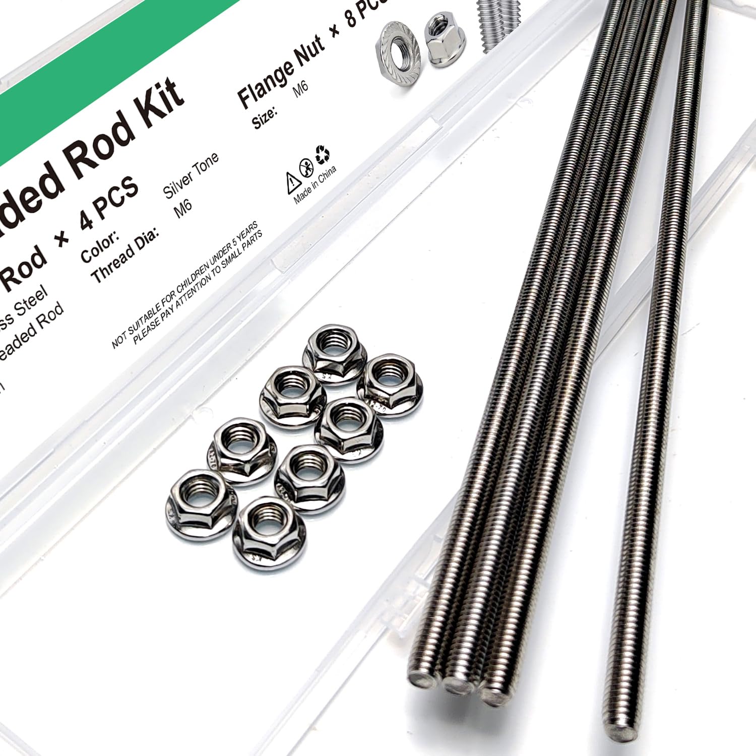 M8-1.25x250mm Fully Threaded Rod Studs, 304 Stainless Steel Long Threaded Screw Right Hand Threads, 2 Pack