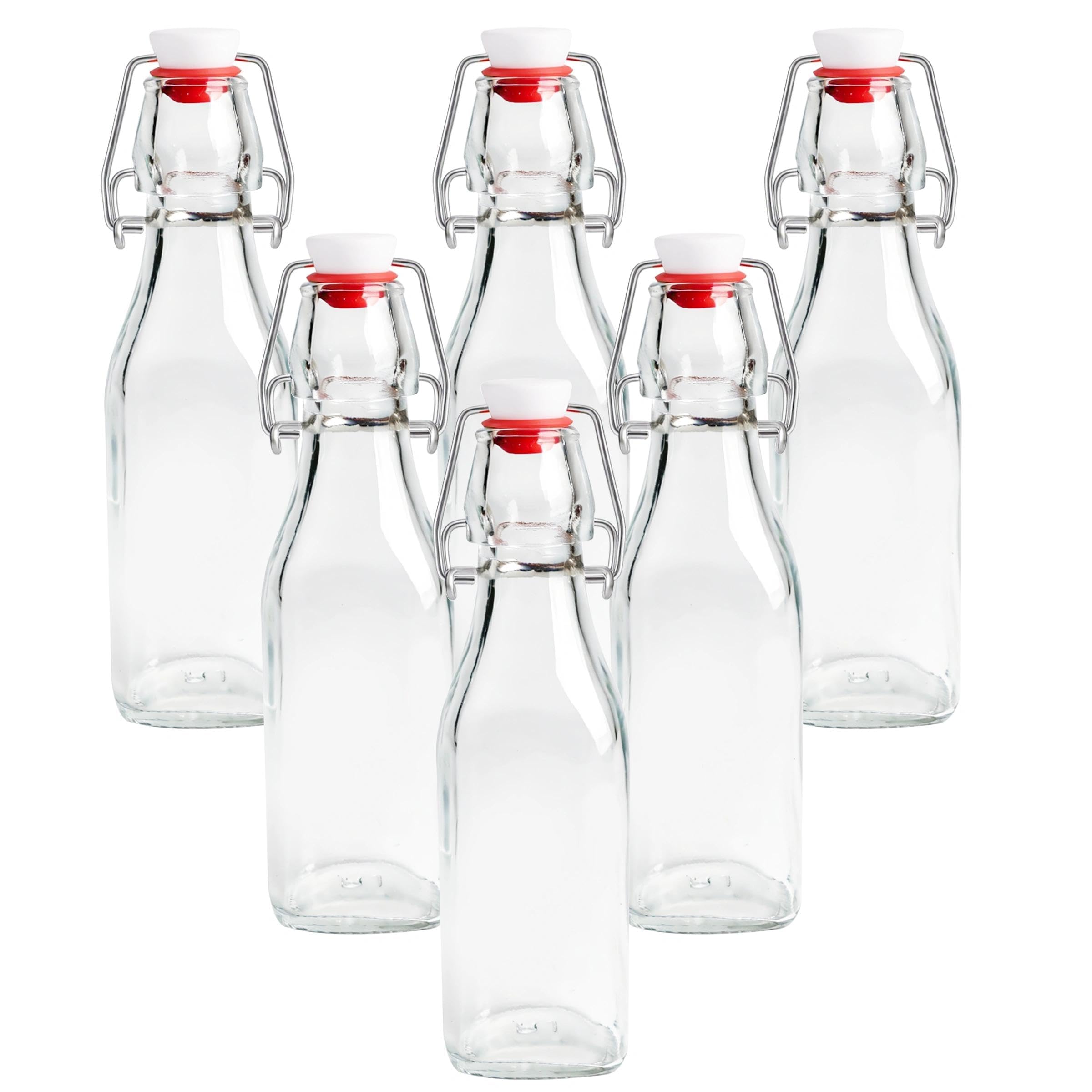 ZHABAYEN 6 Pcs Glass Bottles with Airtight Stoppers, 250 ml Clear Swing Top Bottles with lids for Home Brewing, Beer, Wine, Juice, Oil, Vinegar, Beverages, Soda