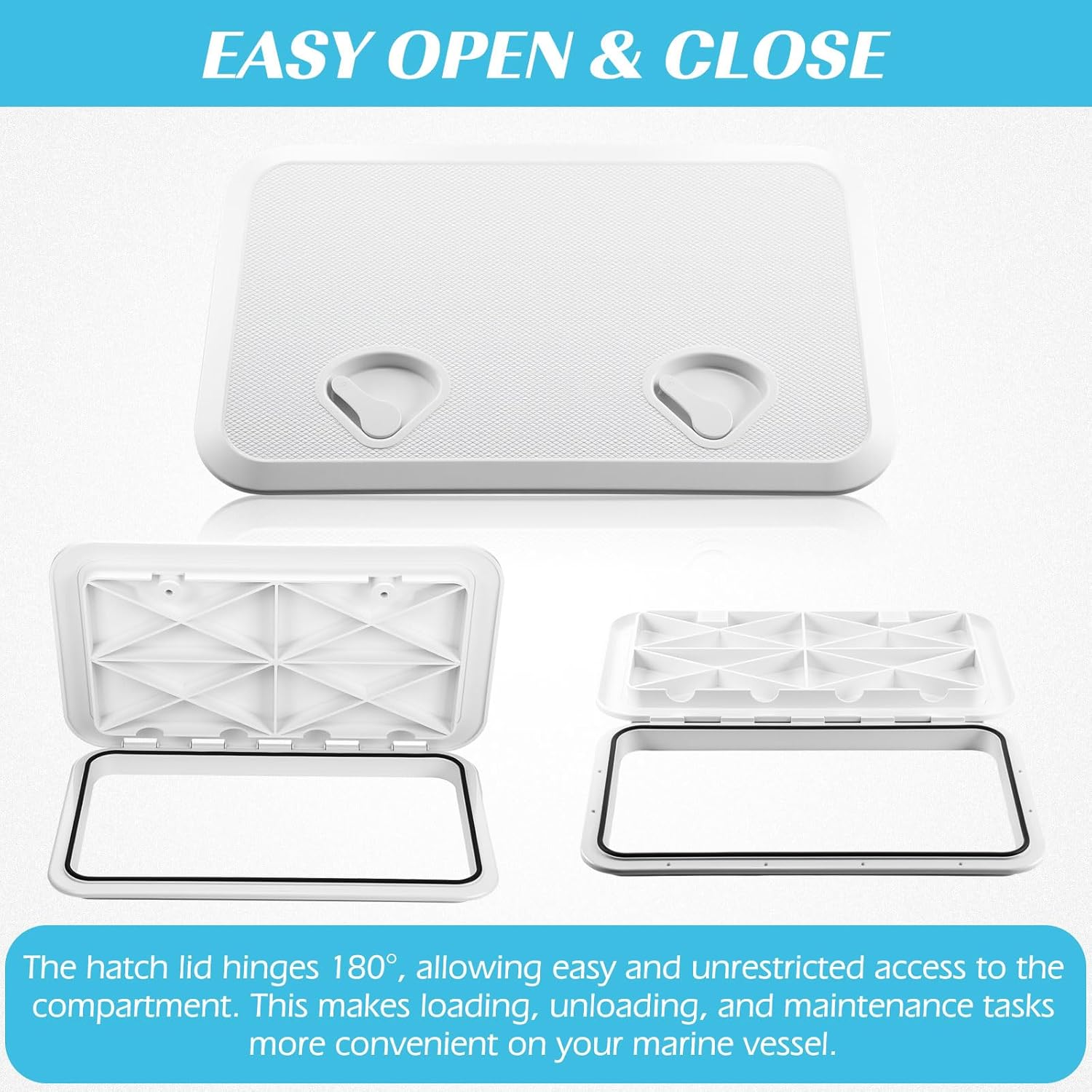 2 Pcs Marine Boat Deck Hatch Boat Access Hatch & Lid, 180 Hinge Strong Recessed Handle for Marine Yacht Rv Truck Vent Accessories, Easy to Install