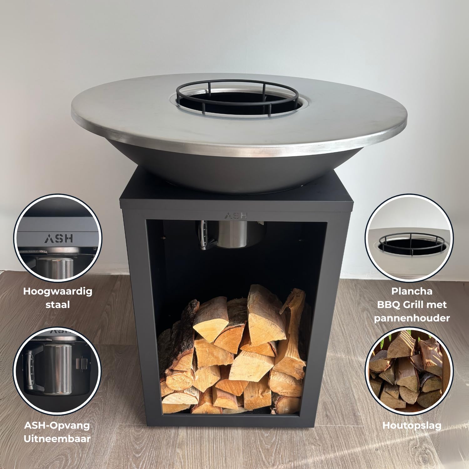 Plancha - BBQ - Grill - Vuurschaal - Barbecue - Zwart- Grillplaat - Outdoor - Plancha - Grillring - Tuinhaard - Barbecue - Houtopslag - Luxe Uitstraling - Bakplaat