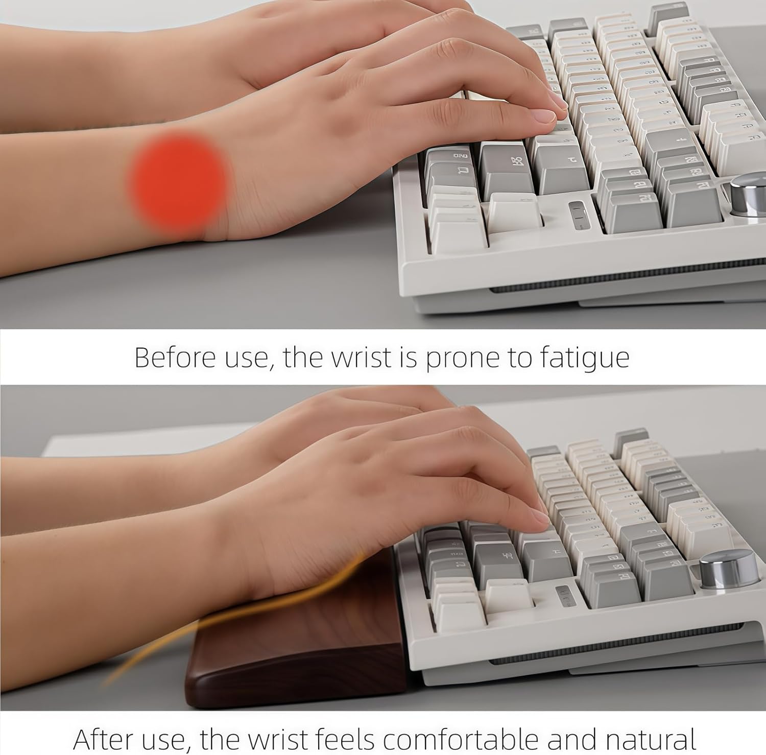 Walnut Wood Keyboard Wrist pad - Ergonomic Design for Wrist Fatigue Relief, Compatible with Most Keyboards & Laptops, Anti-Slip Base for Programmers & Gamers (Walnut Wood, 87 Key)