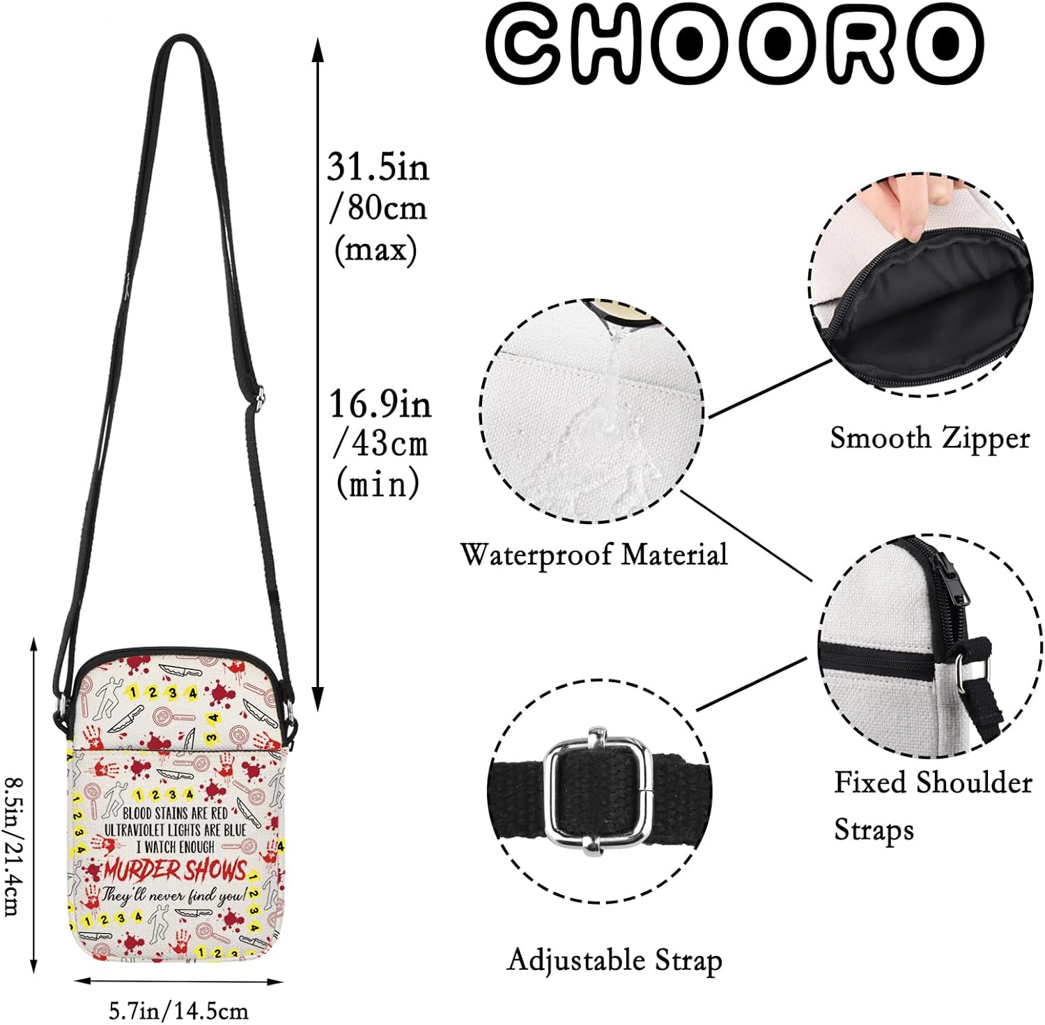CHOORO Horror Gift Blood Stains Are Red Crossbody Bag Horror Quotes Gift Halloween Day Gifts True Crime Gifts image 4