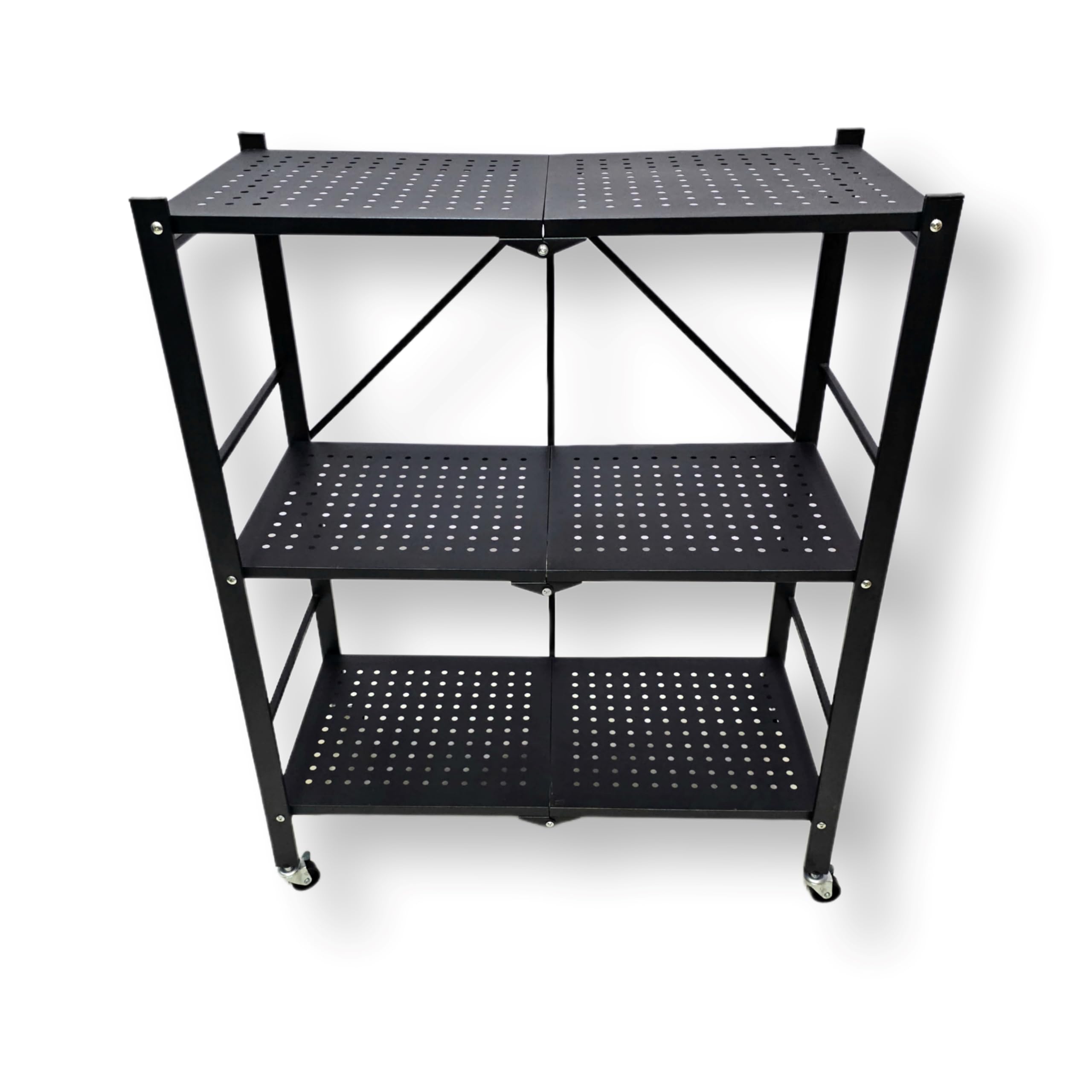 MoDuचर Since1999 3-Tier Metal Powder Coated Multipurpose Organiser Racks/Shelfs for Kitchen/Indoor/Outdoor/Books. (Black, 28" L x 34" H x 14W) Light Weight Foldable/Portable/Colapsible