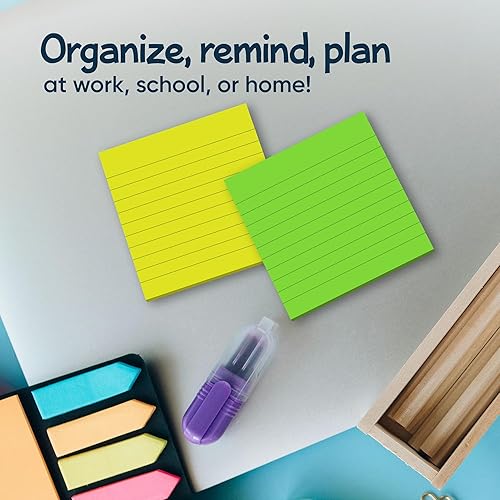 Miniatura 4 de Paquete de 8 notas adhesivas forradas de 3 x 3, almohadillas autoadhesivas de colores brillantes, 60 hojasbloc, fáciles de publicar para la escuela,