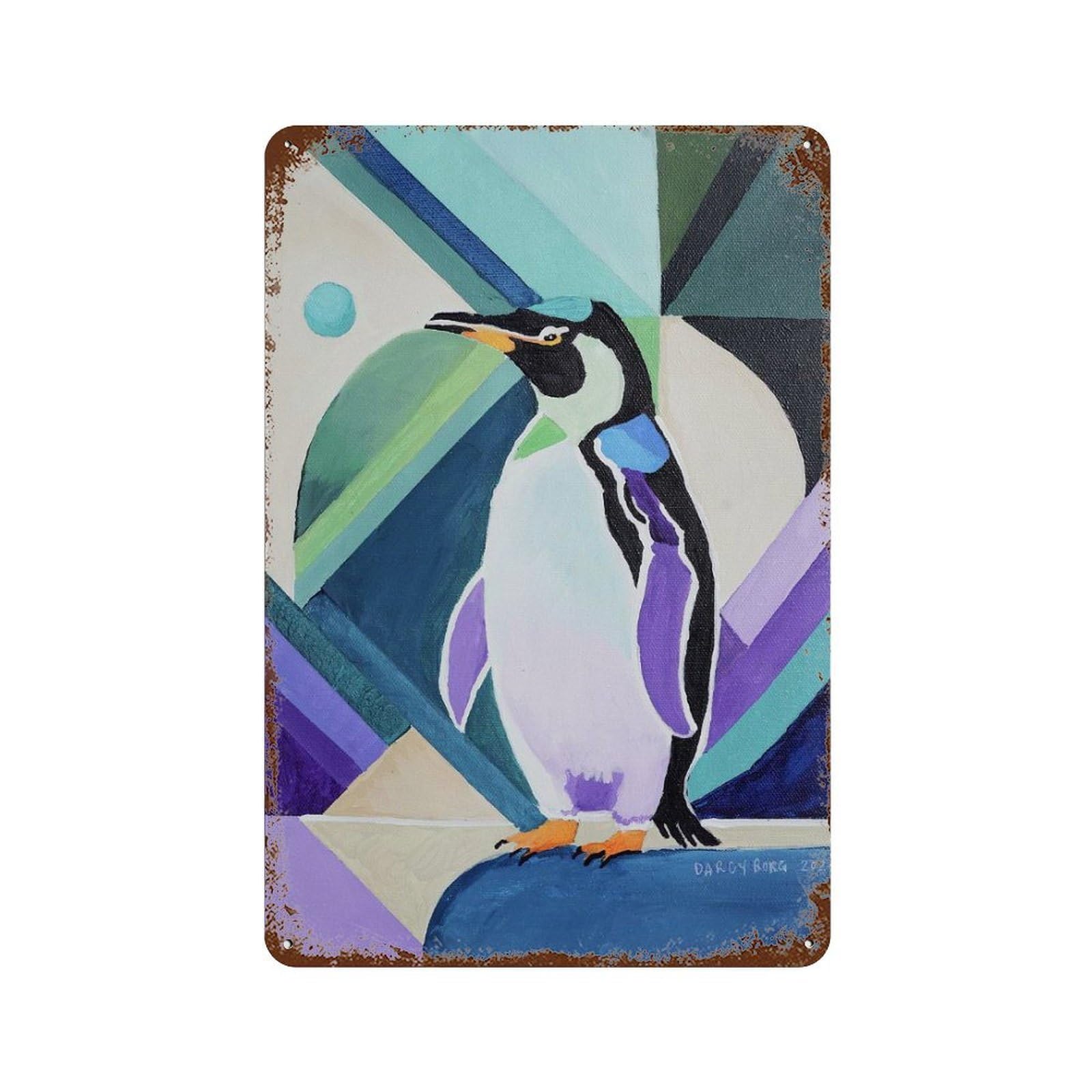 Rust Effect Penguin Decorative Tin Sign 11.8"x7.9", Farmhouse Wall Decor for Patio, Garden Room And Bar Decor