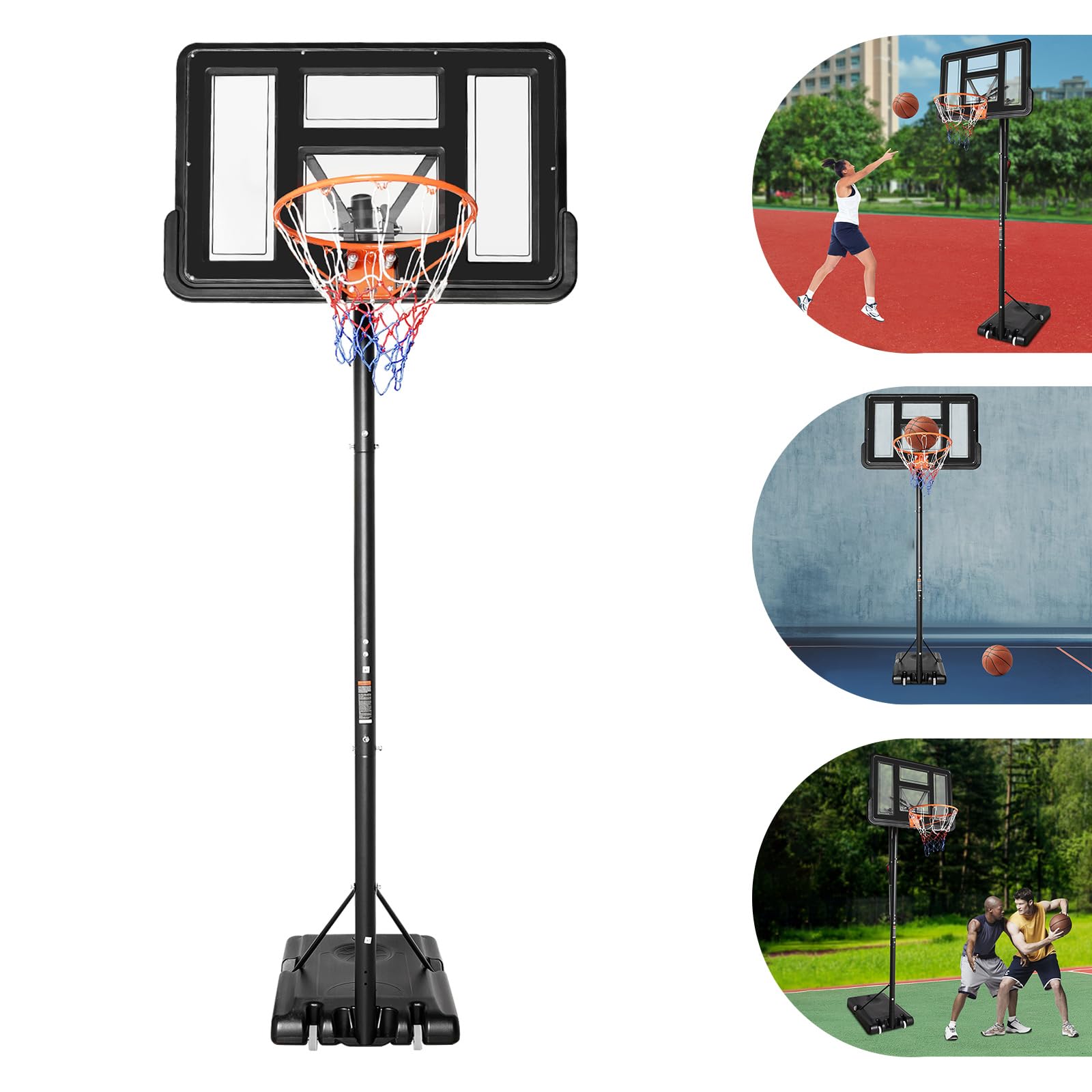 Canestro da basket portatile per esterni, stabile, moderno, nero