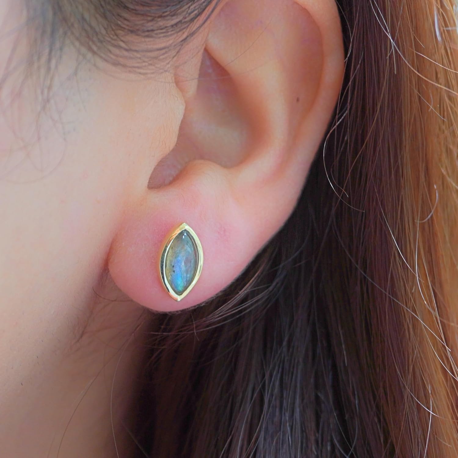 925 Sterling Silver Gemstone Stud Earrings for Women, 18K Gold Plated Marquise Shape Dainty Earrings, Hypoallergenic Fine Jewelry Gift for Mother's day