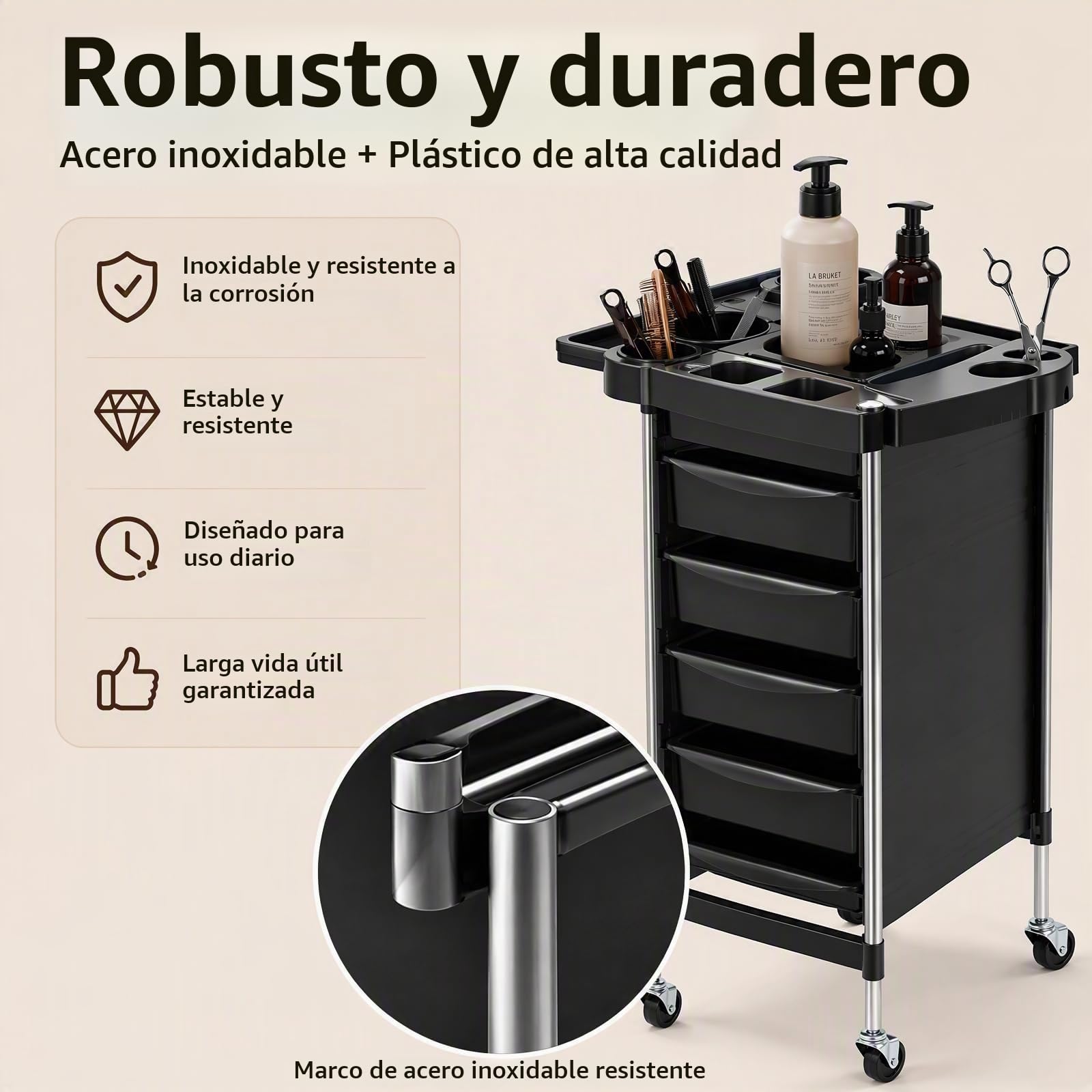 Carrito de peluquería de 6 pisos, carrito de peluquería, con 5 cajones, carrito de trabajo para peluquería, peluquería, peluquería, spa