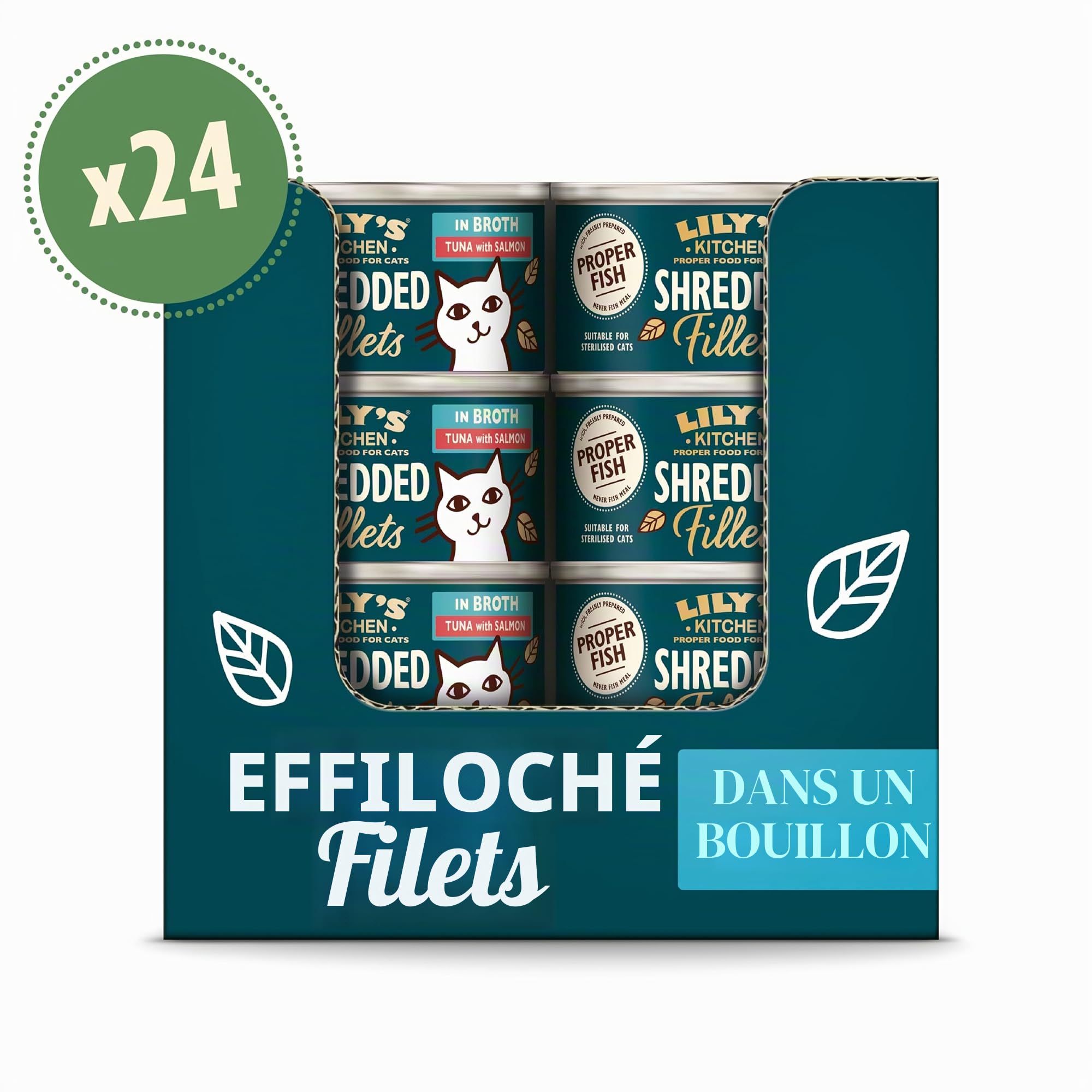 Lily's Kitchen Fabriqué à partir d'ingrédients naturels Filet pour Chats Adultes avec Thon et Saumon 24 x 70 g