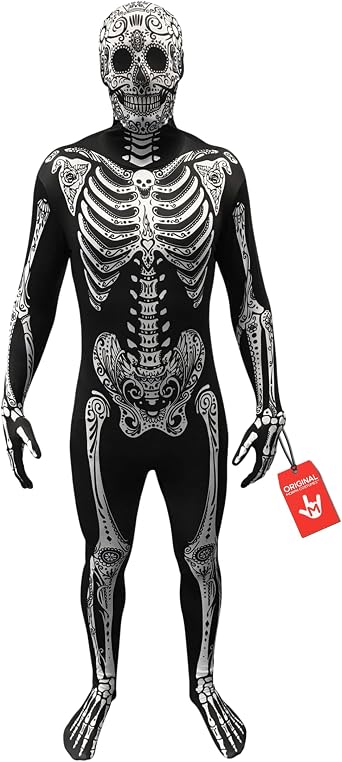 Morphsuits Day Of The Dead Skeleton Costume For Men, Adult Bodysuit, Halloween Skeleton Morph Suit