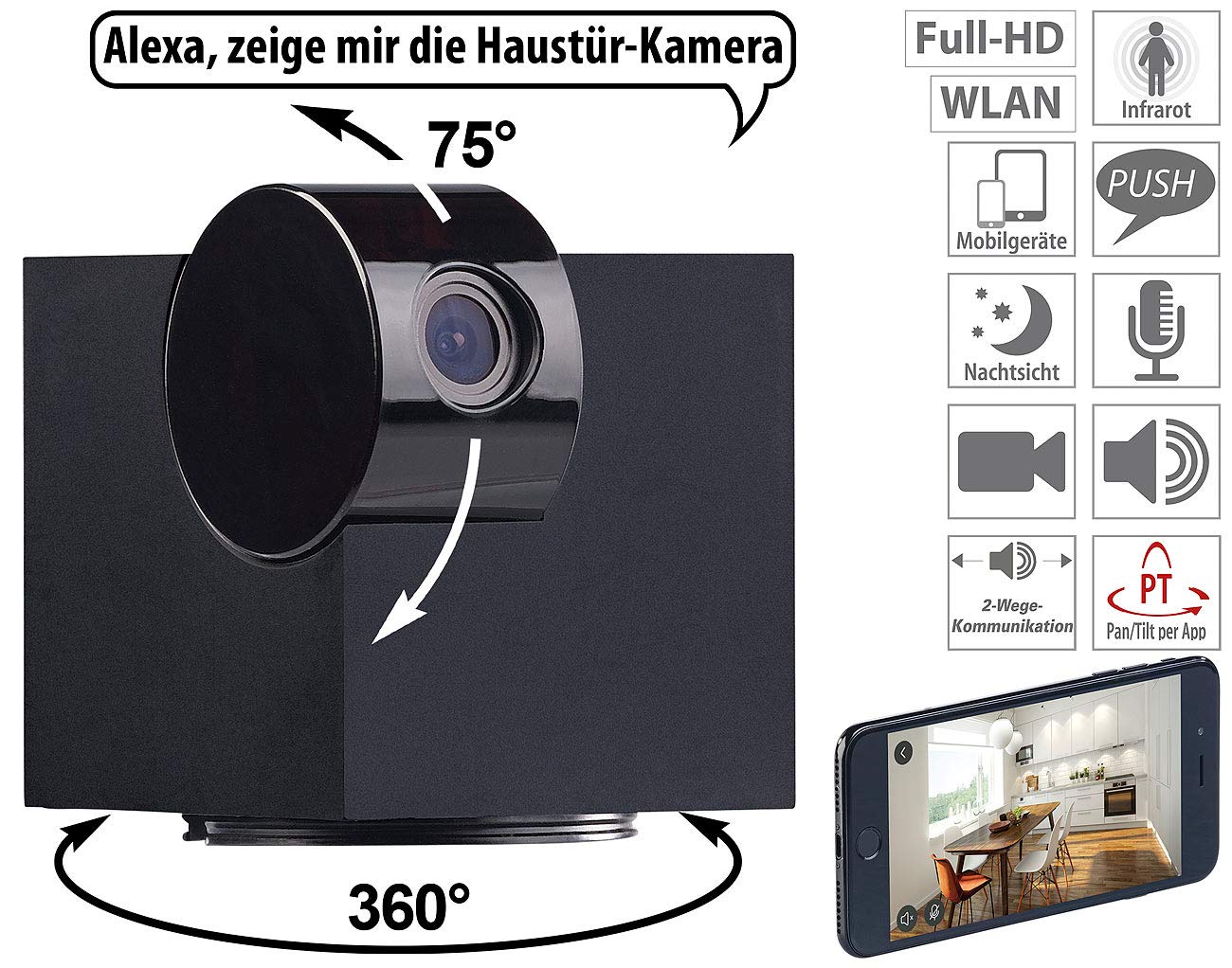 7links WLAN Kamera App: Pan-Tilt-IP-Überwachungskamera mit Full HD, WLAN, App und Nachtsicht (App Kamera, App Überwachungskamera, PC)