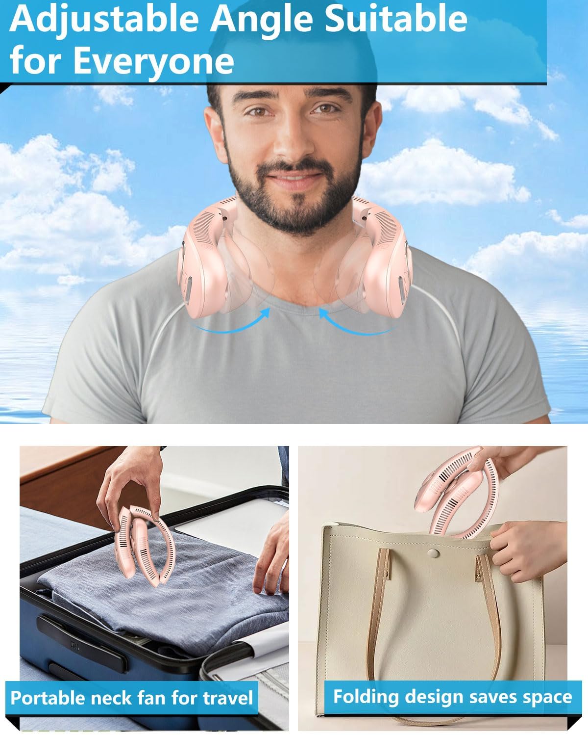 Neck Fan with Water Mist Spray,Misting Cooling Personal Fans for Your Neck Go Around that Blow Cold Air,Foldaway Hands Free Devices Mister Fan,Best Gifts for Mother's Day Father's Day Birthday