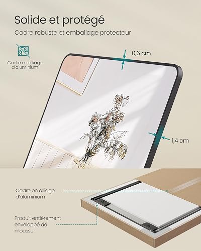 SONGMICS Miroir Intégral, 165 x 50 cm, Miroir Rectangulaire sur Pied, à Poser au Sol, Cadre en Alliage d’Aluminium, Verre Trempé, pour Chambre, Salon, Dressing, Noir d’Encre LFM030B01 - 6