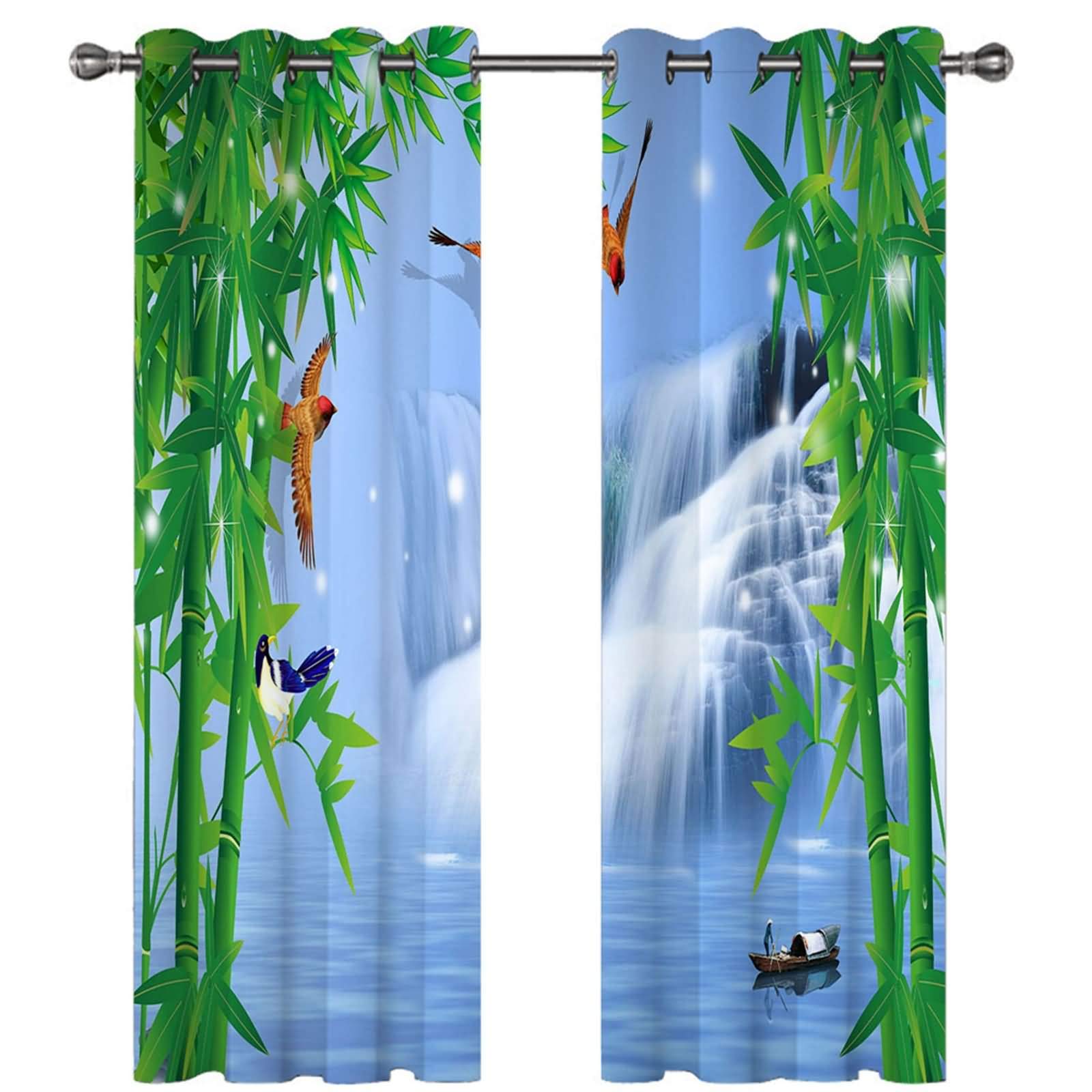 Daesar Wohnzimmer Vorhnge sen Blickdicht 264x183CM, Gardinen Vorhnge  Polyester Motiv 2 StckWasserfall Bambus Schlafzimmer Verdunklungs Vorhang  Kinderzimmer Blau Grn : Amazon.de: Kche, Haushalt & Wohnen