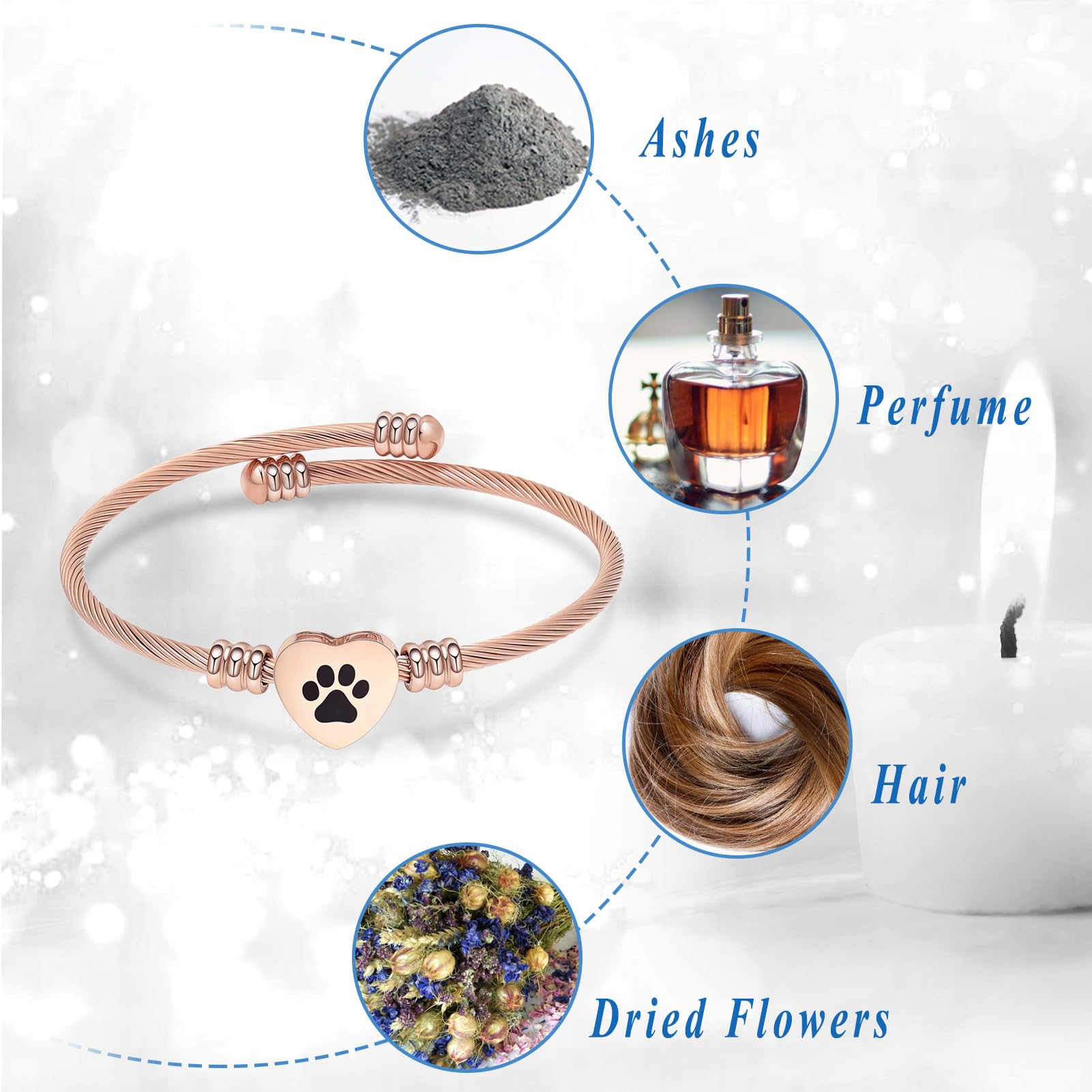 Braccialetto per ceneri, gioiello commemorativo in acciaio inox, a forma di zampa di animale domestico, a forma di cuore, urna con ciondolo a forma di urna per i propri cari, funerali,