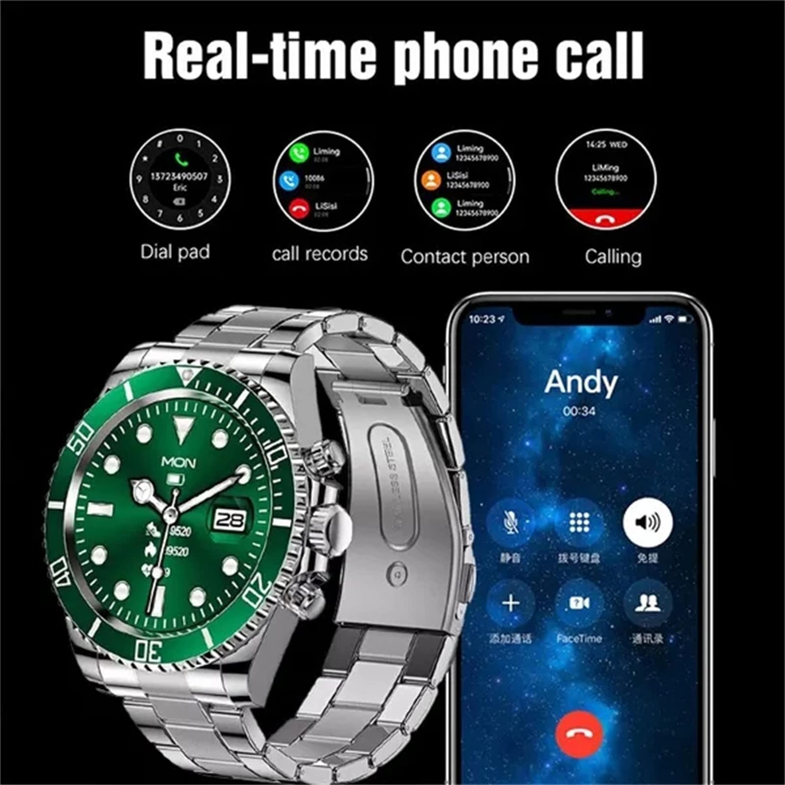 DAXY Reloj Inteligente para Mujeres y Hombres, Monitor de frecuencia cardíaca, Monitor de Actividad física, Llamada Bluetooth, Reloj Inteligente para Android iOS, Color Negro